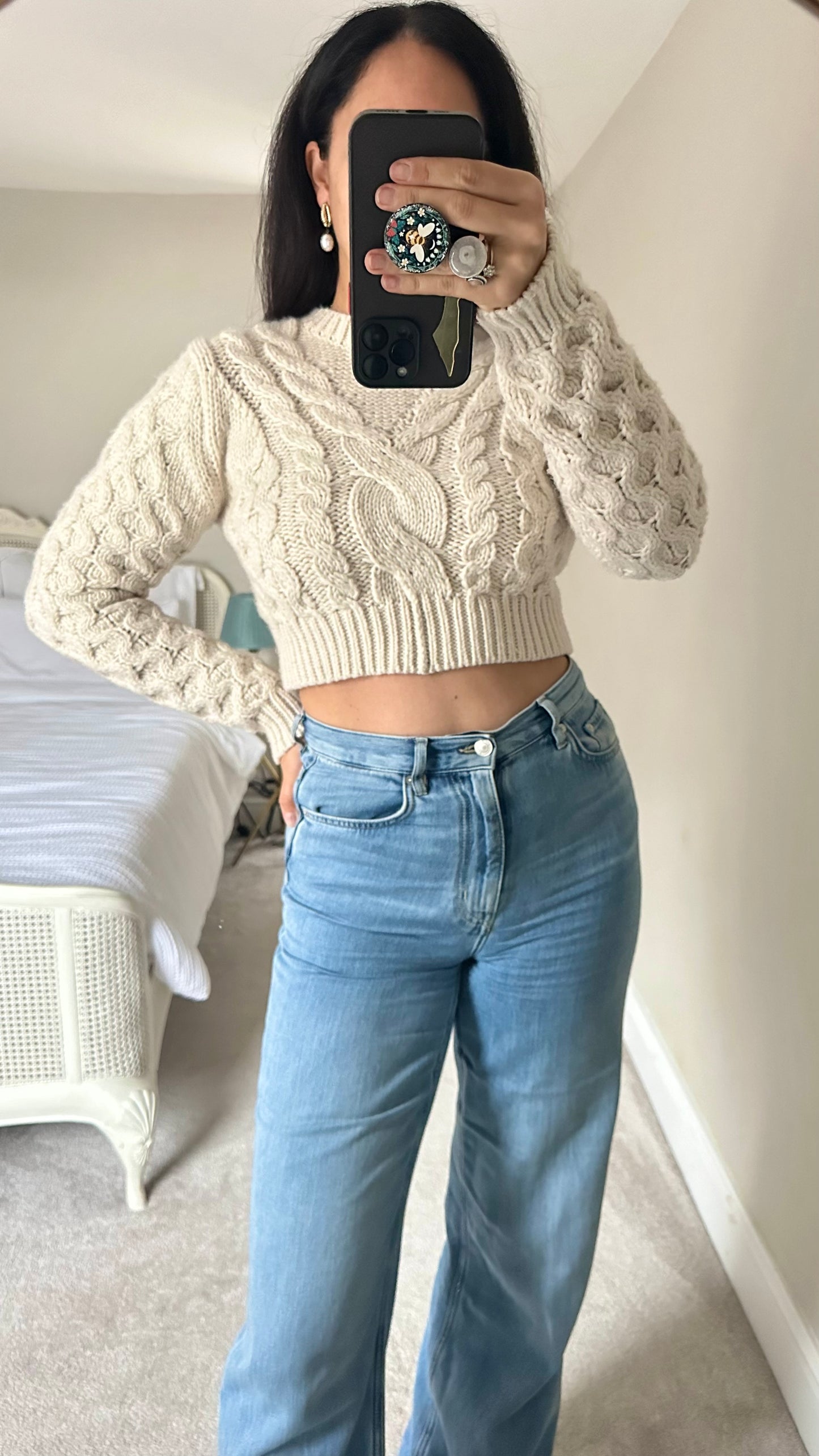 Zara cream cable knit wool blend cropped jumper small UK 8 vgc