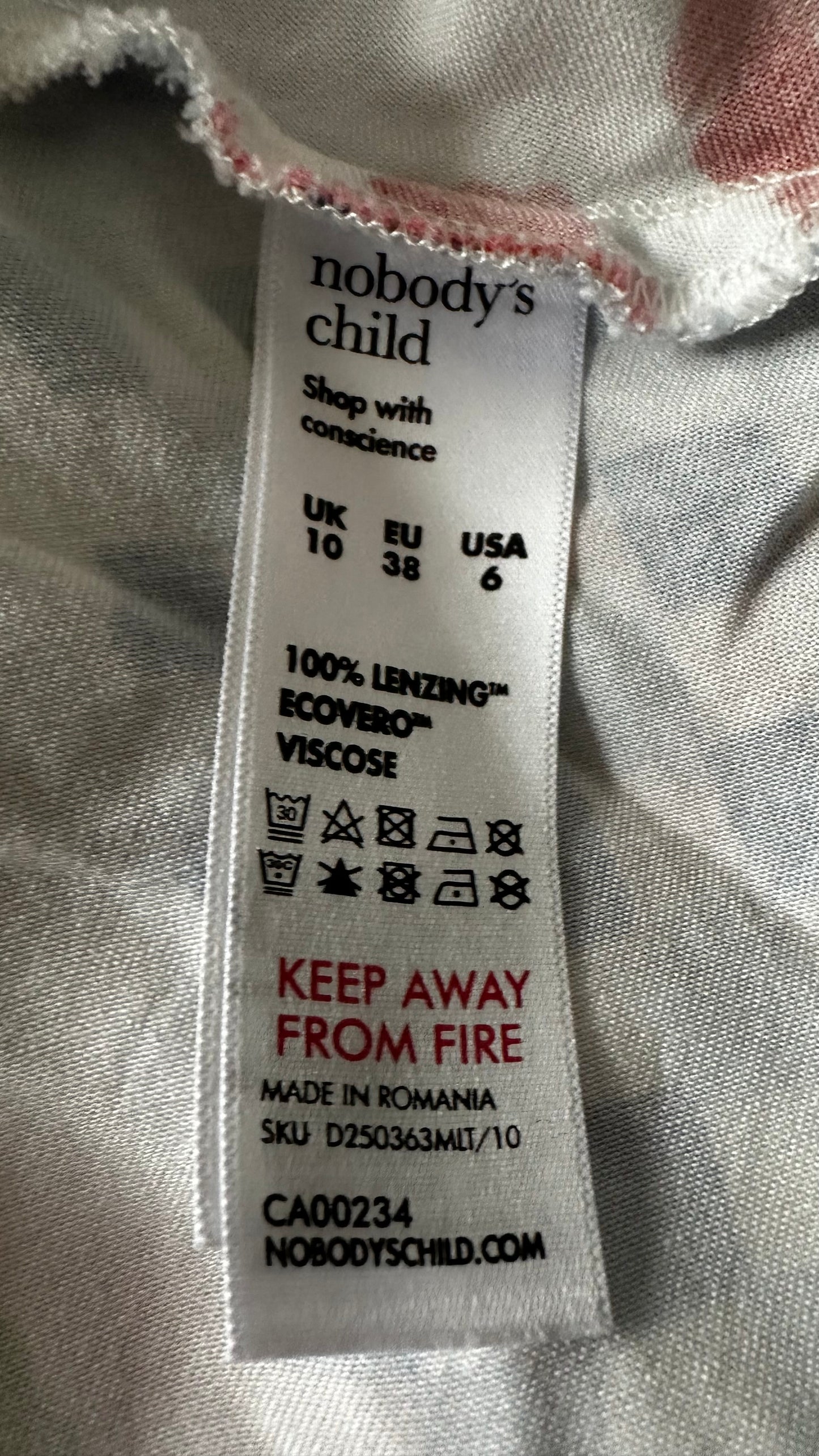 Nobody’s Child light blue white gingham check red floral midi long dress small UK 10 vgc