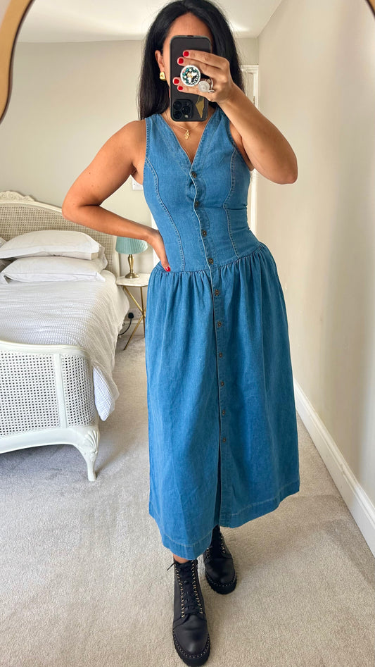 Nobody’s Child light blue button up maxi midi long dress casual small UK 8 vgc