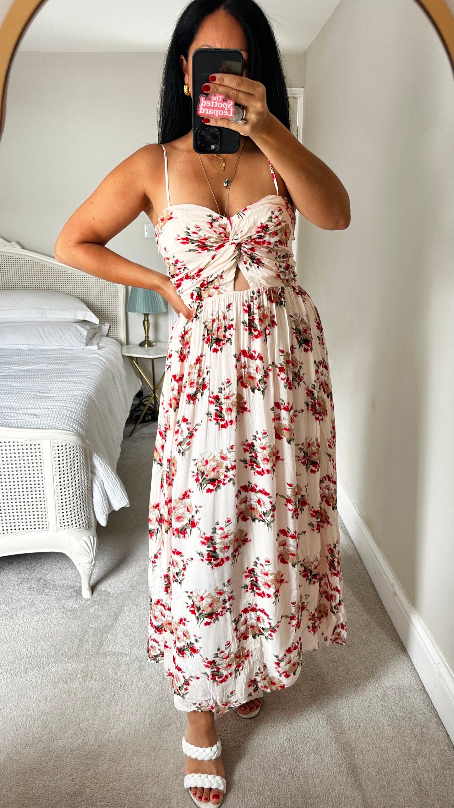 & other stories cream red floral holiday maxi long even dress medium UK 14 vgc
