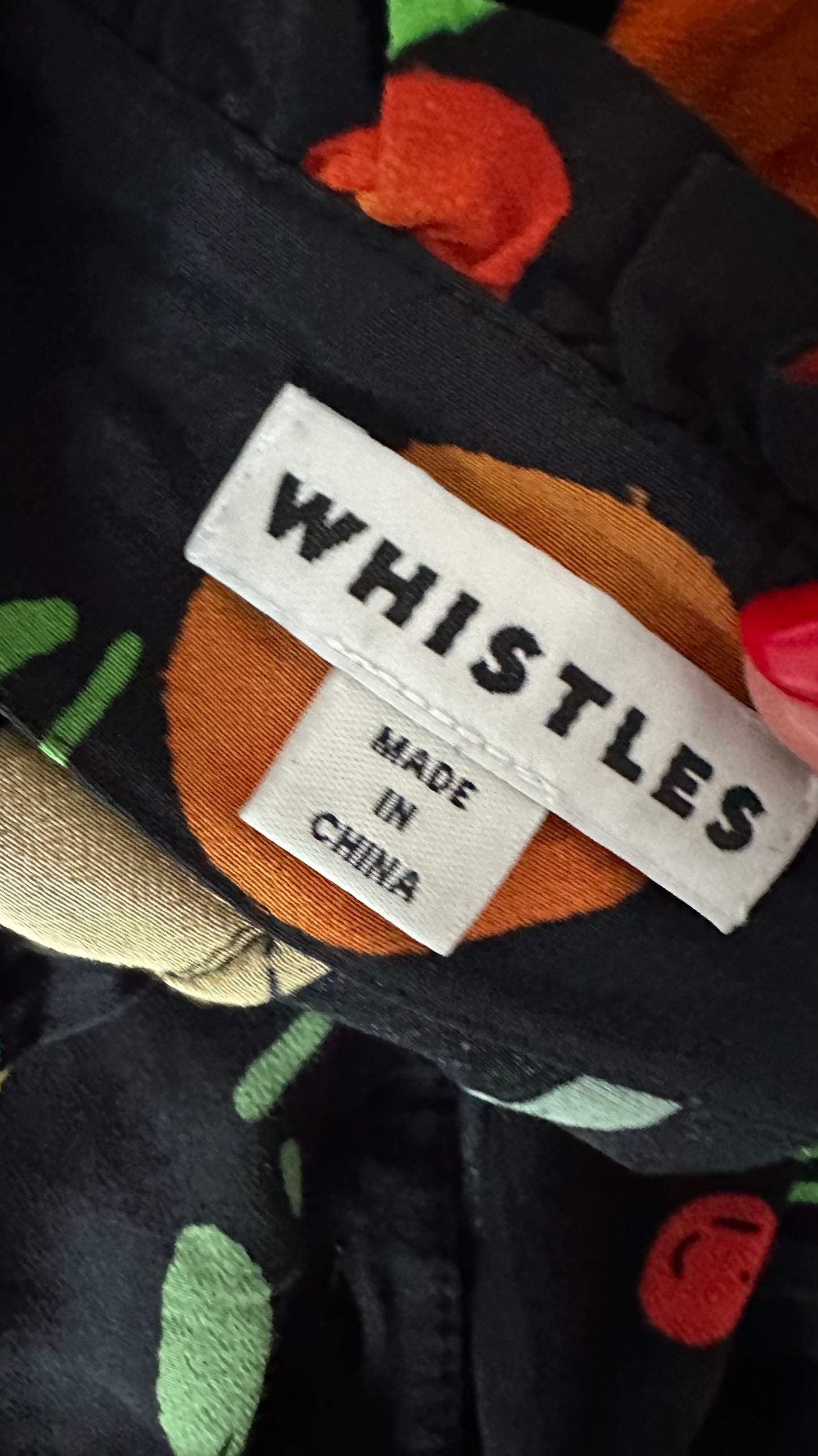 Whistles black orange 🍊 fruit print midi button up casual dress small UK 10 holiday