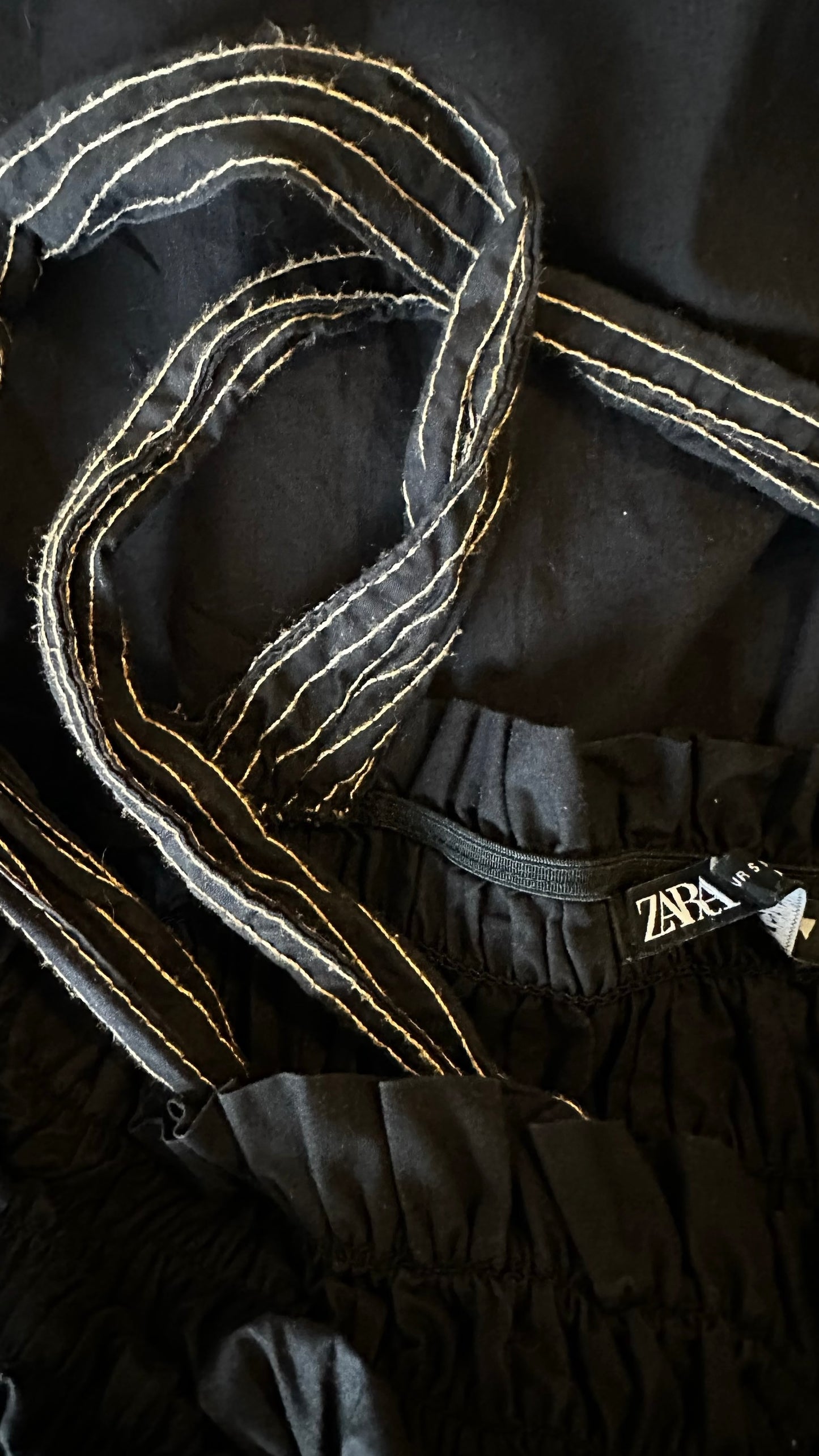 Zara black shirred bust cotton holiday midi dress small UK 8-10 vgc