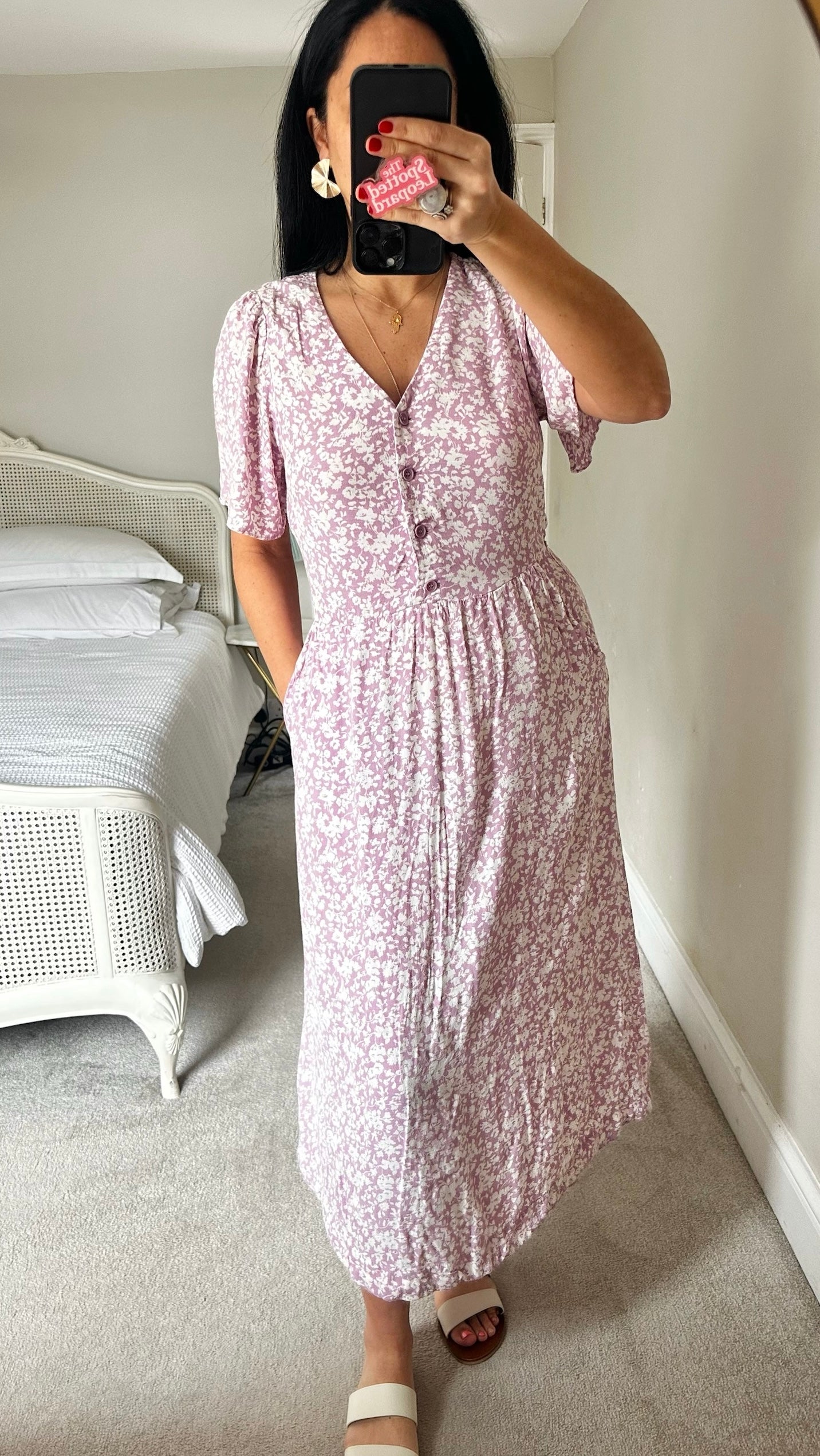 & other stories lilac white button up ditsy casual dress medium UK 12 vgc