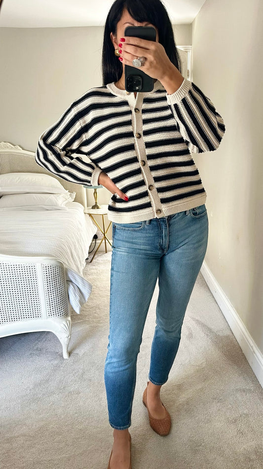 Selected femme anthropologie black cream knitted cardigan small UK 8-10