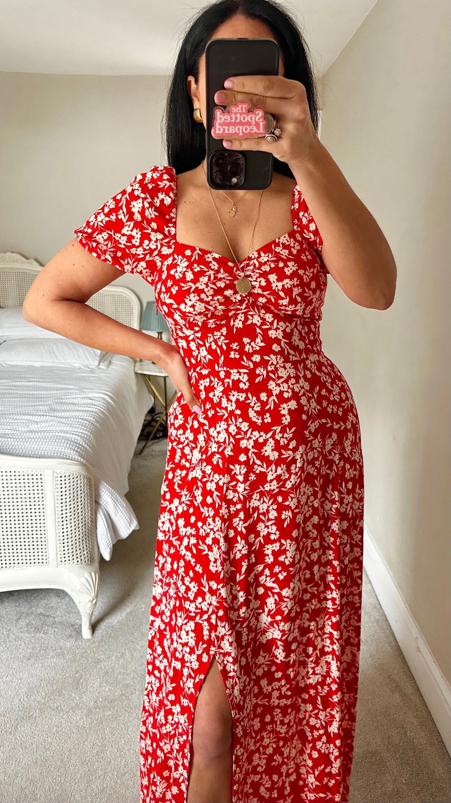& other stories red white side split midi event dress extra small medium UK 6 8 12-14 vgc