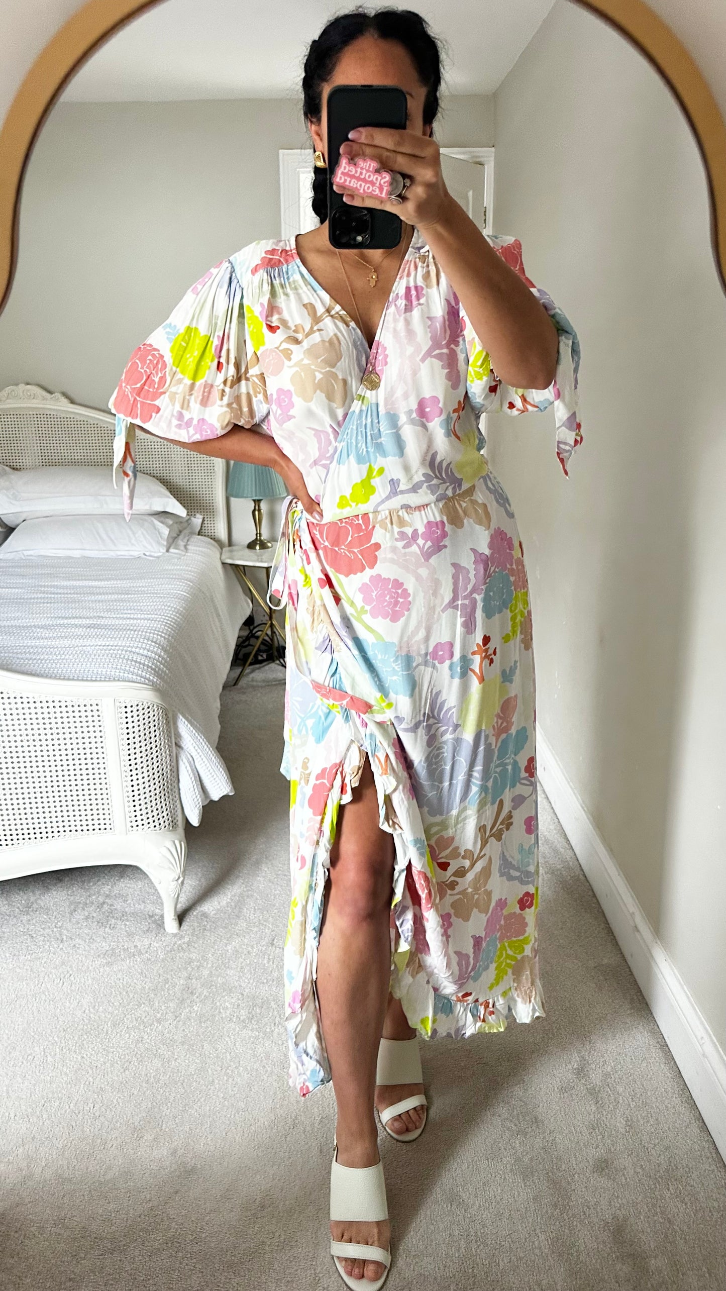 Fabienne Chapot blue yellow floral event wedding guest dress medium large UK 14-16 vgc