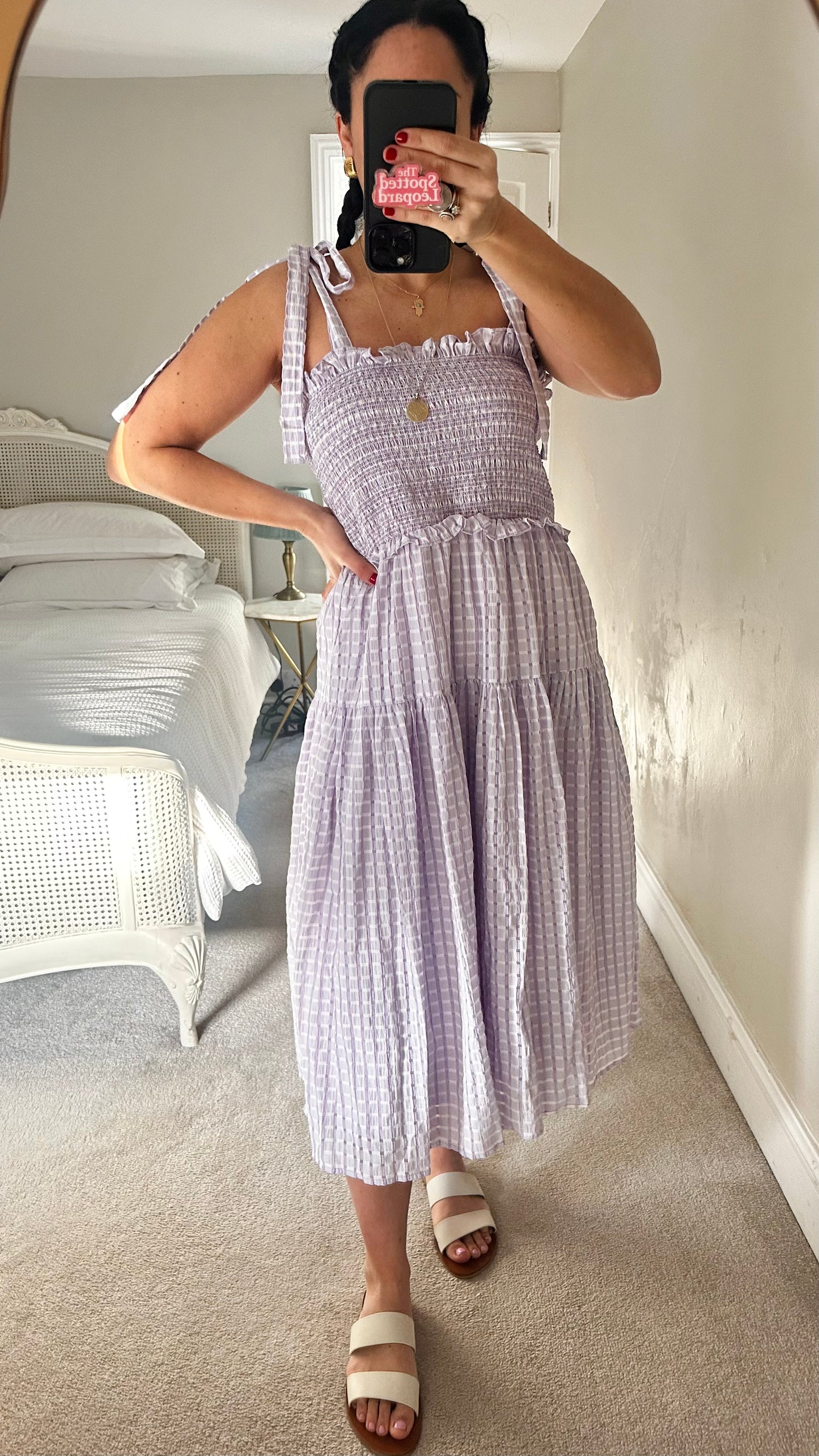 YAS lilac white gingham check midi long maxi dress extra large UK 14-16
