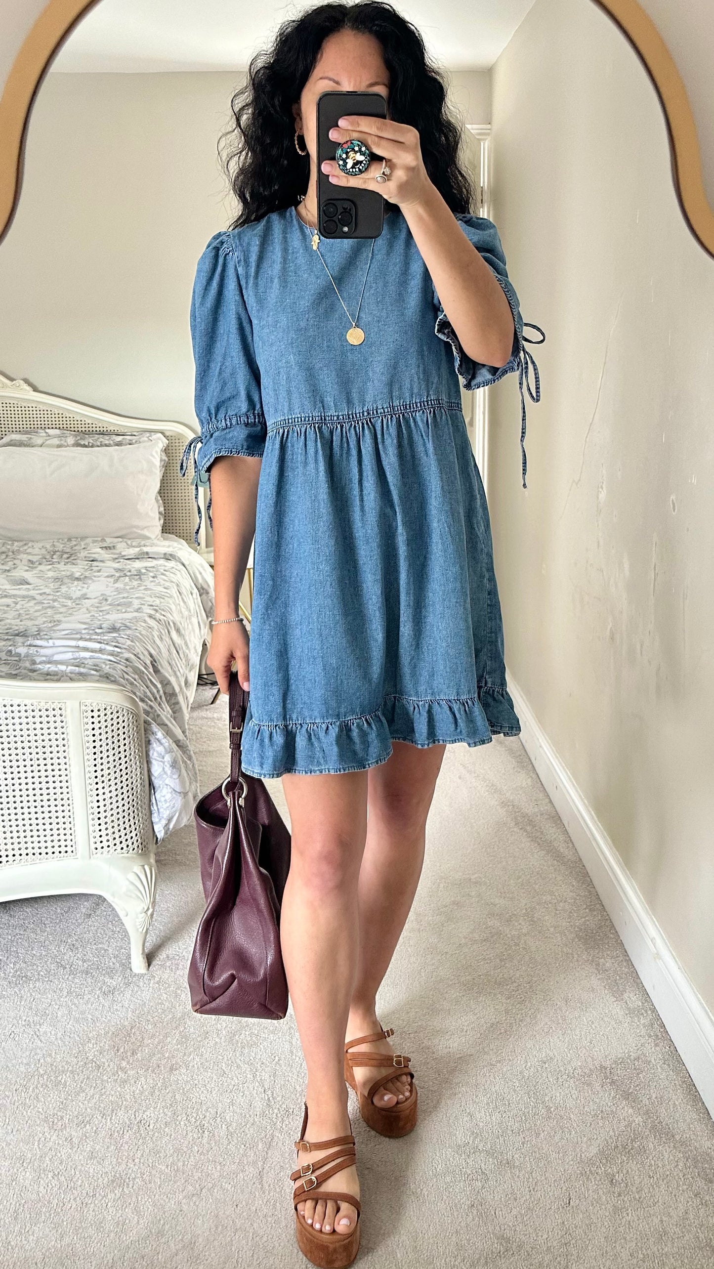 & other stories blue denim mini casual dress large UK 12 vgc