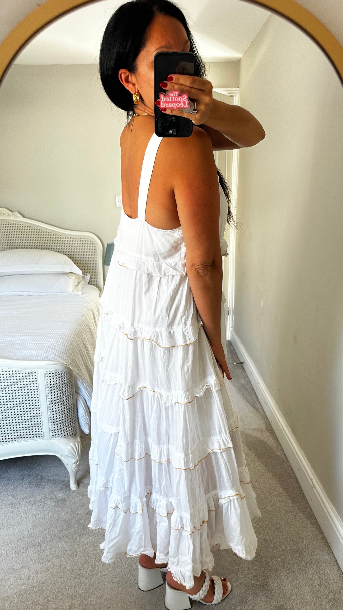 Selected Femme @ Anthropologie white tiered maxi long dress medium UK 14-16 cotton holiday vgc