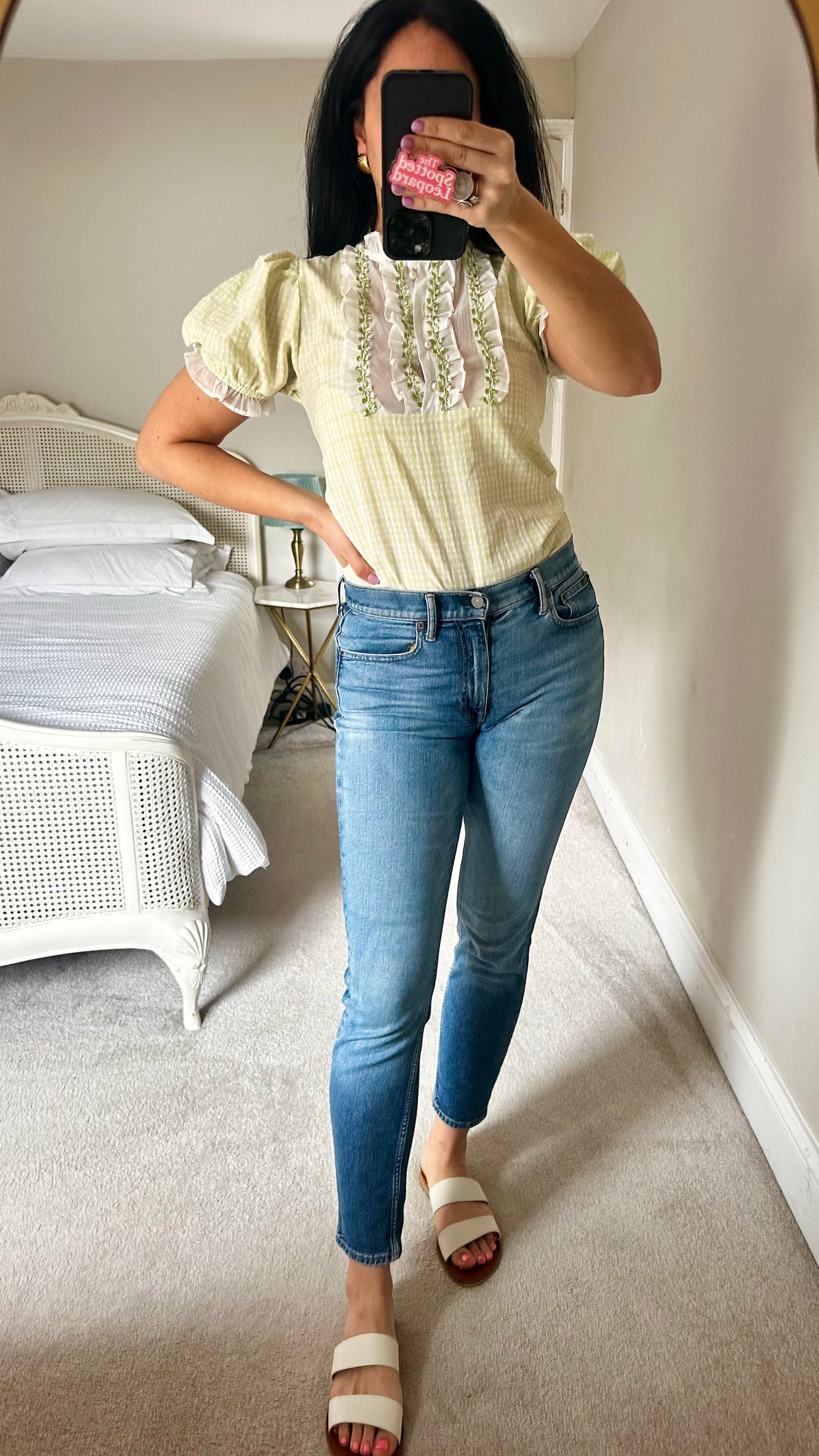 Sister Jane green white gingham check shirt top small UK 8 vgc