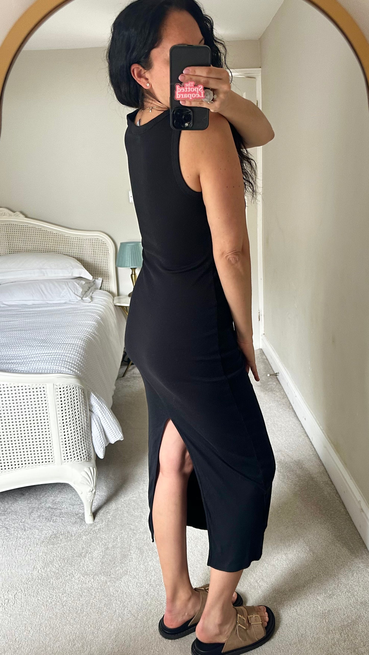 H&M black ribbed midi maxi t shirt dress small UK 8-10 vgc