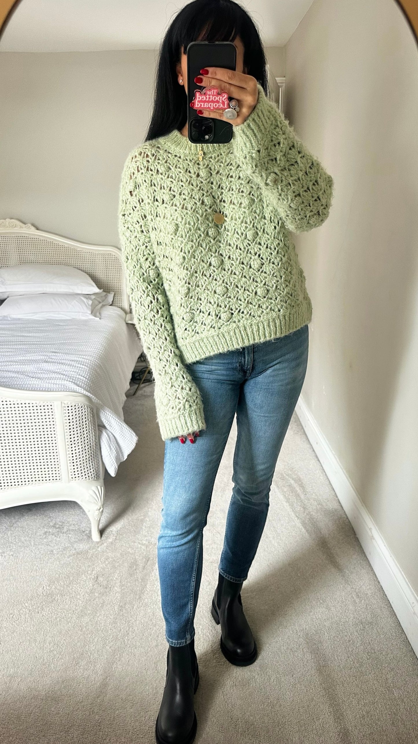 Mango light green bobble knit alpaca wool jumper medium large ML UK 10-12
