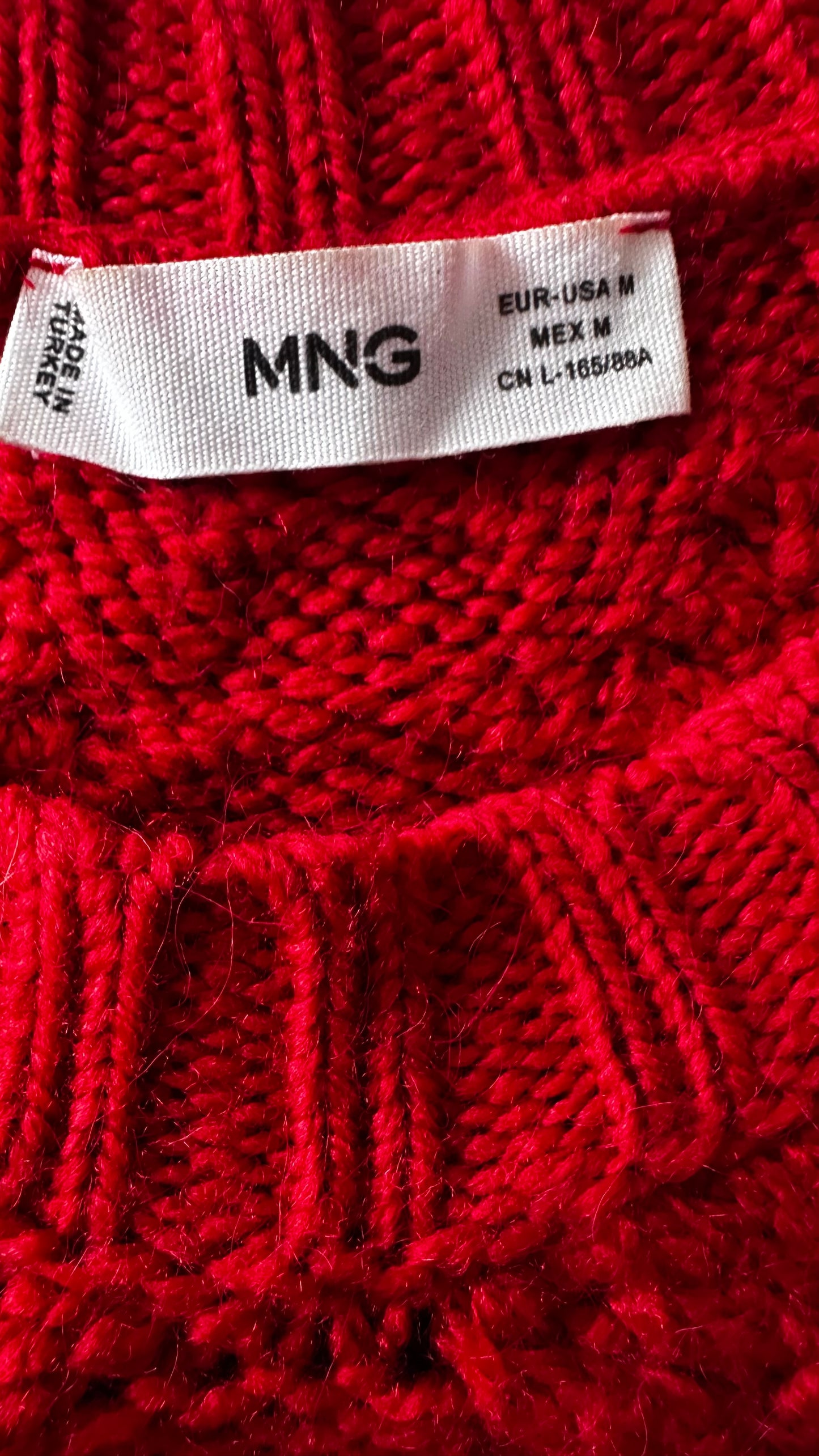 Mango bright red cable knitted jumper medium UK 10-12 vgc