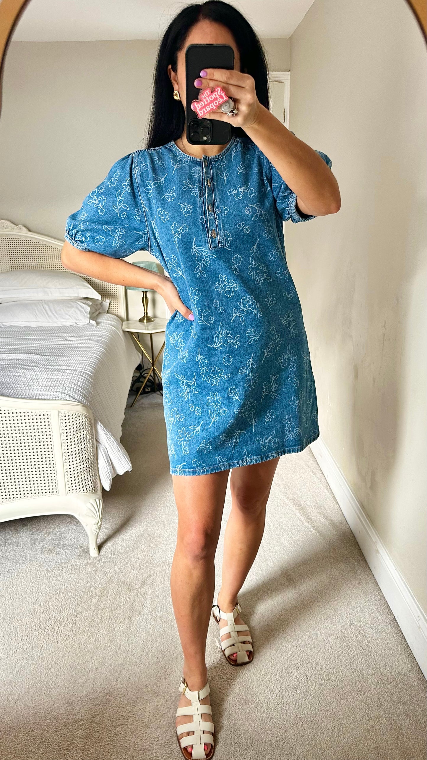 Nobody’s Child light blue white denim jeans mini dress medium UK 12 vgc