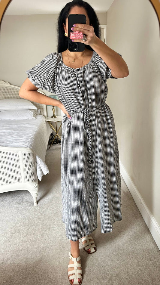 Nobody’s Child black white gingham check midi maxi dress medium UK 12 vgc