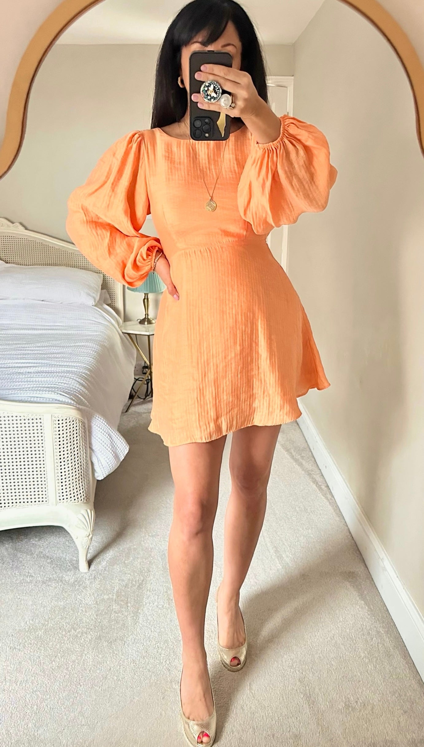 Nobody’s child light pastel orange tie backless mini dress event/wedding dress medium UK 12