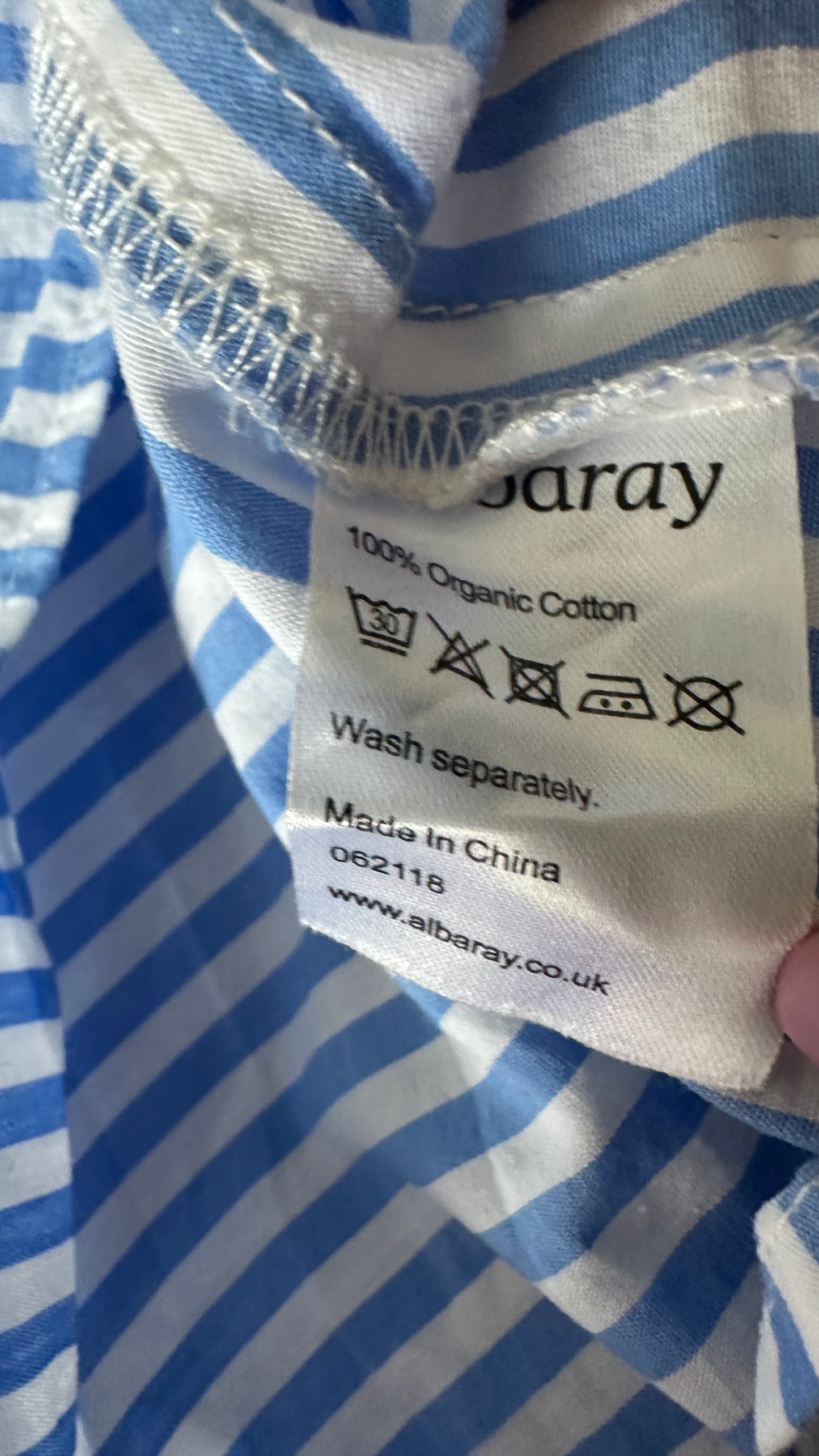 Albaray light blue white stripe midi cotton sundress holiday small UK 8 vgc