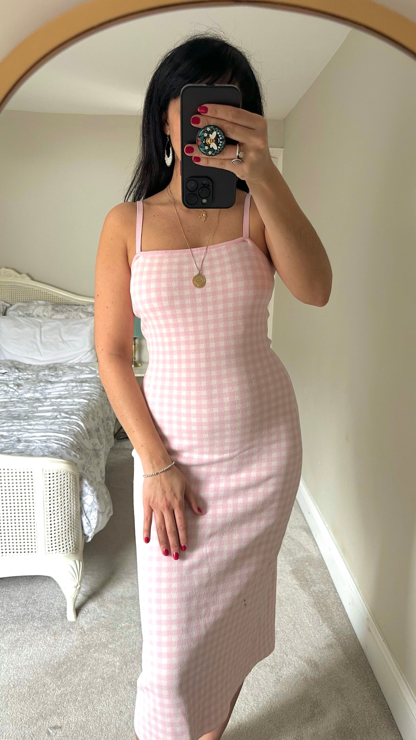 & Other Stories Gingham Pink Midi Dress extra small xs UK 6 vgc