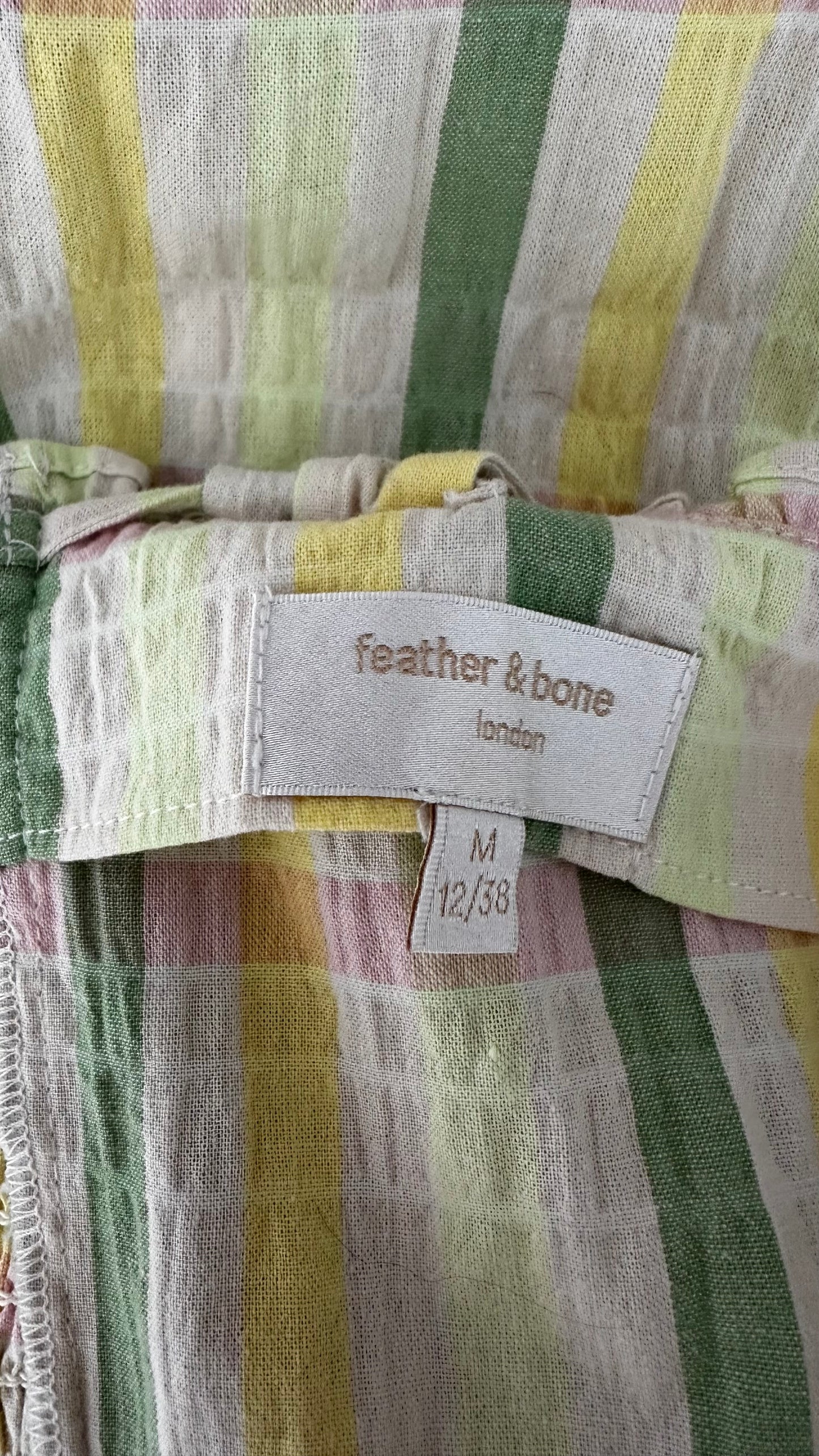 Feather & Bone @ Anthropologie yellow green gingham check midi long sundress cotton medium UK 12 14