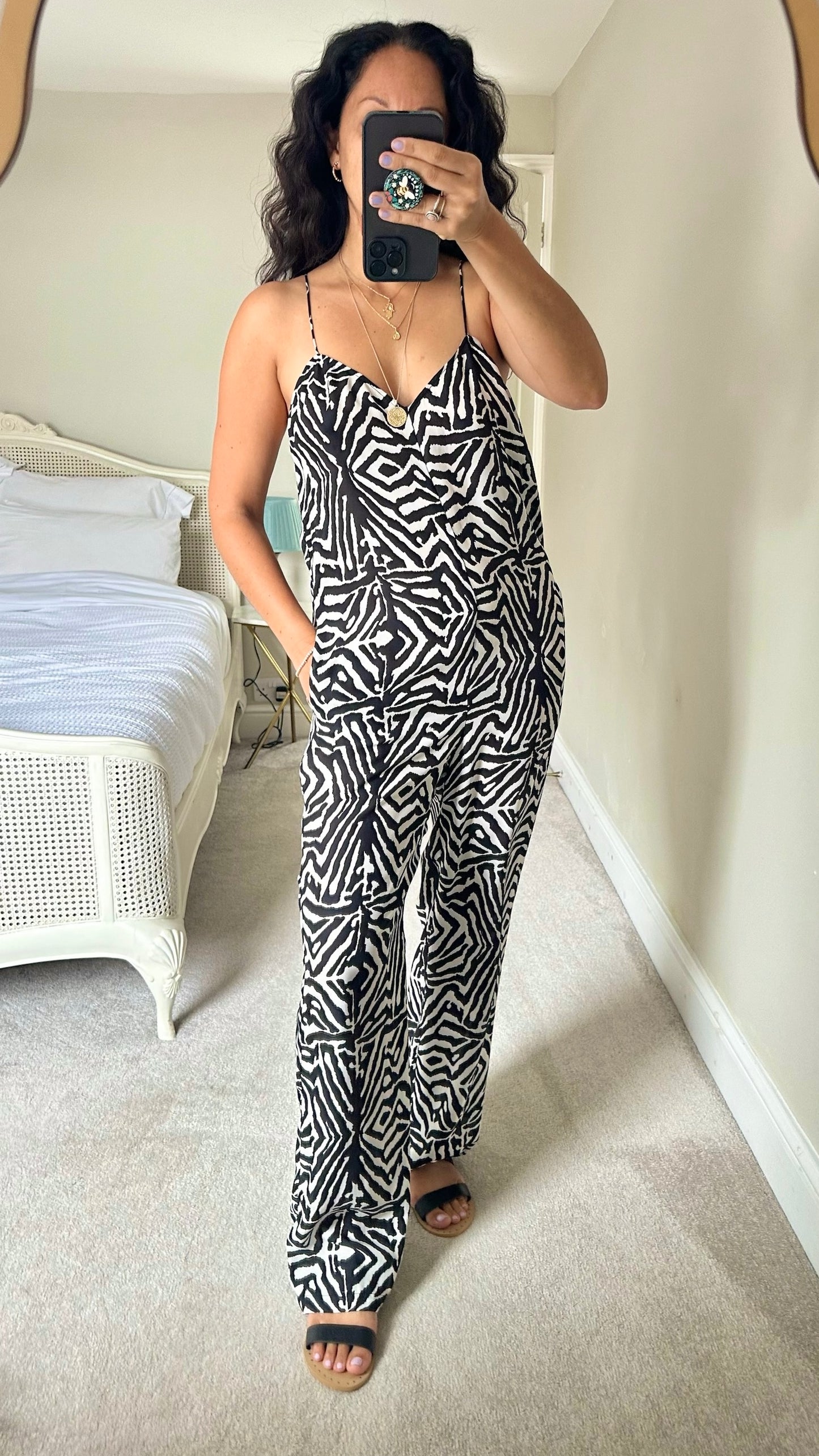 Zara black white zebra animal print jumpsuit medium M UK 10 12 vgc