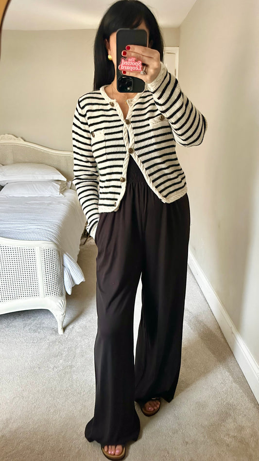 Suncoo black white stripe cardigan wool blend knitted jumper small UK 8-10