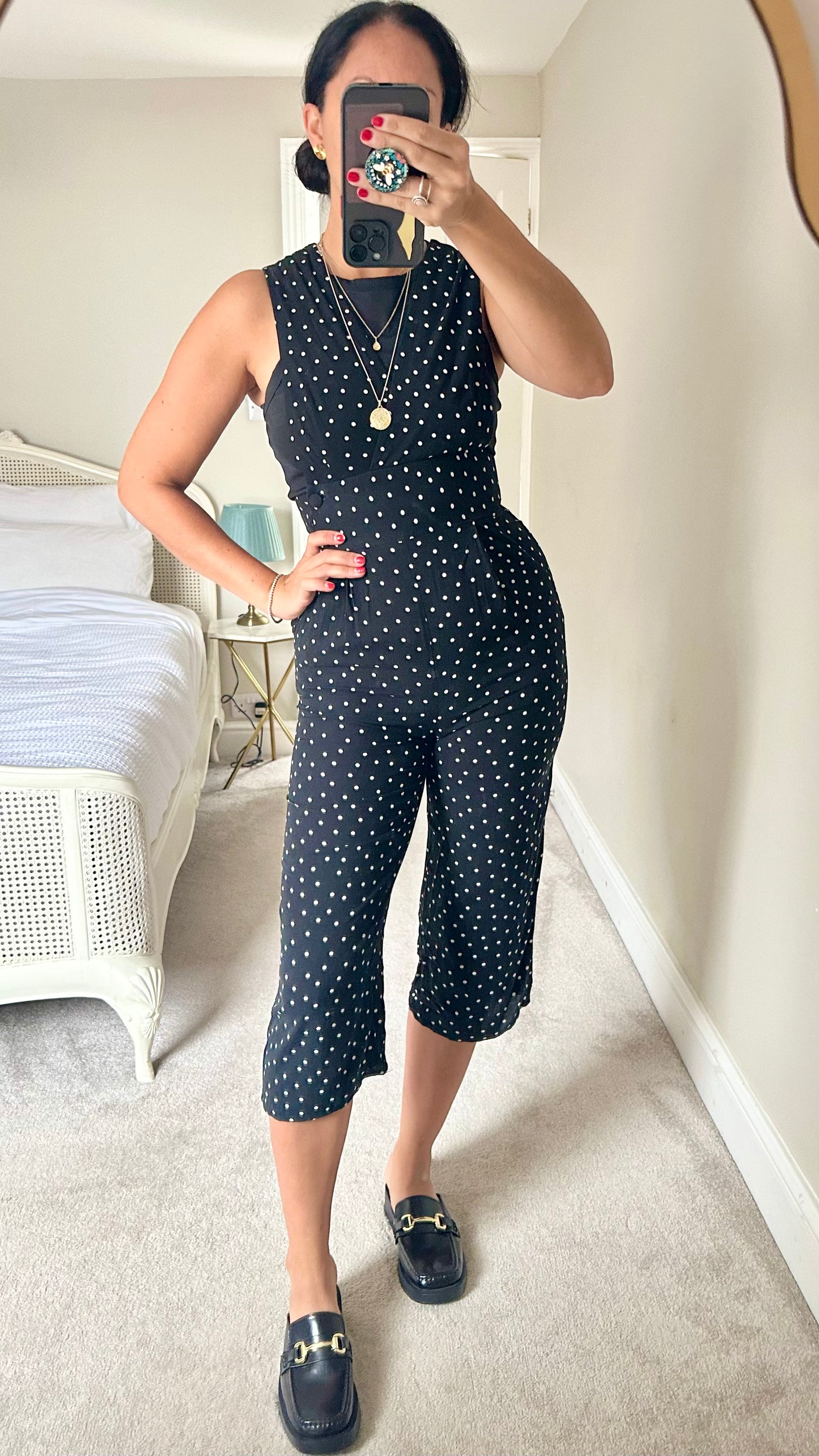 Nobody’s Child black white polka dot cropped jumpsuit Playsuit small UK 8 vgc