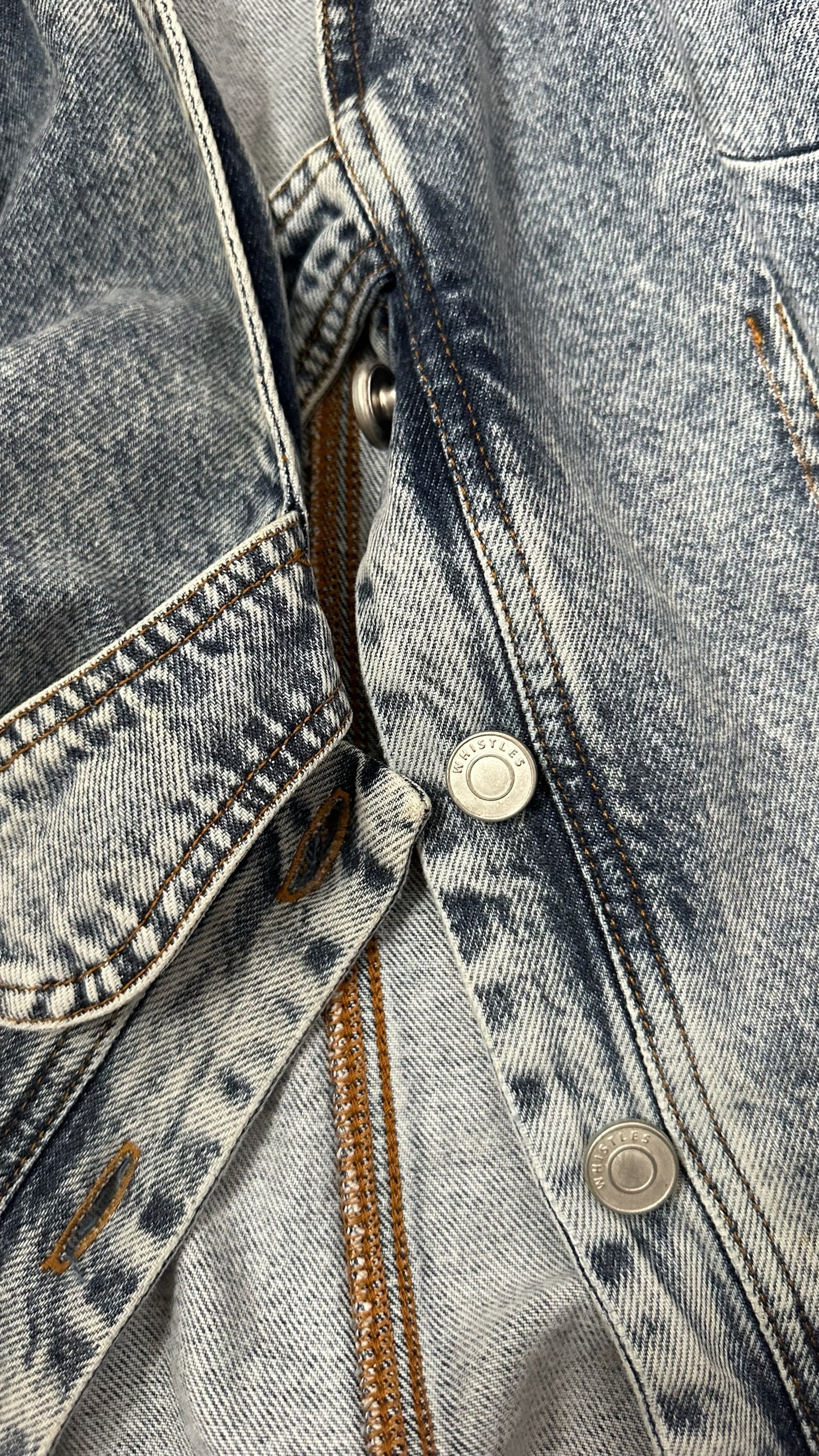 Whistles acid wash denim vintage look tie front button up dress small UK 8 vgc