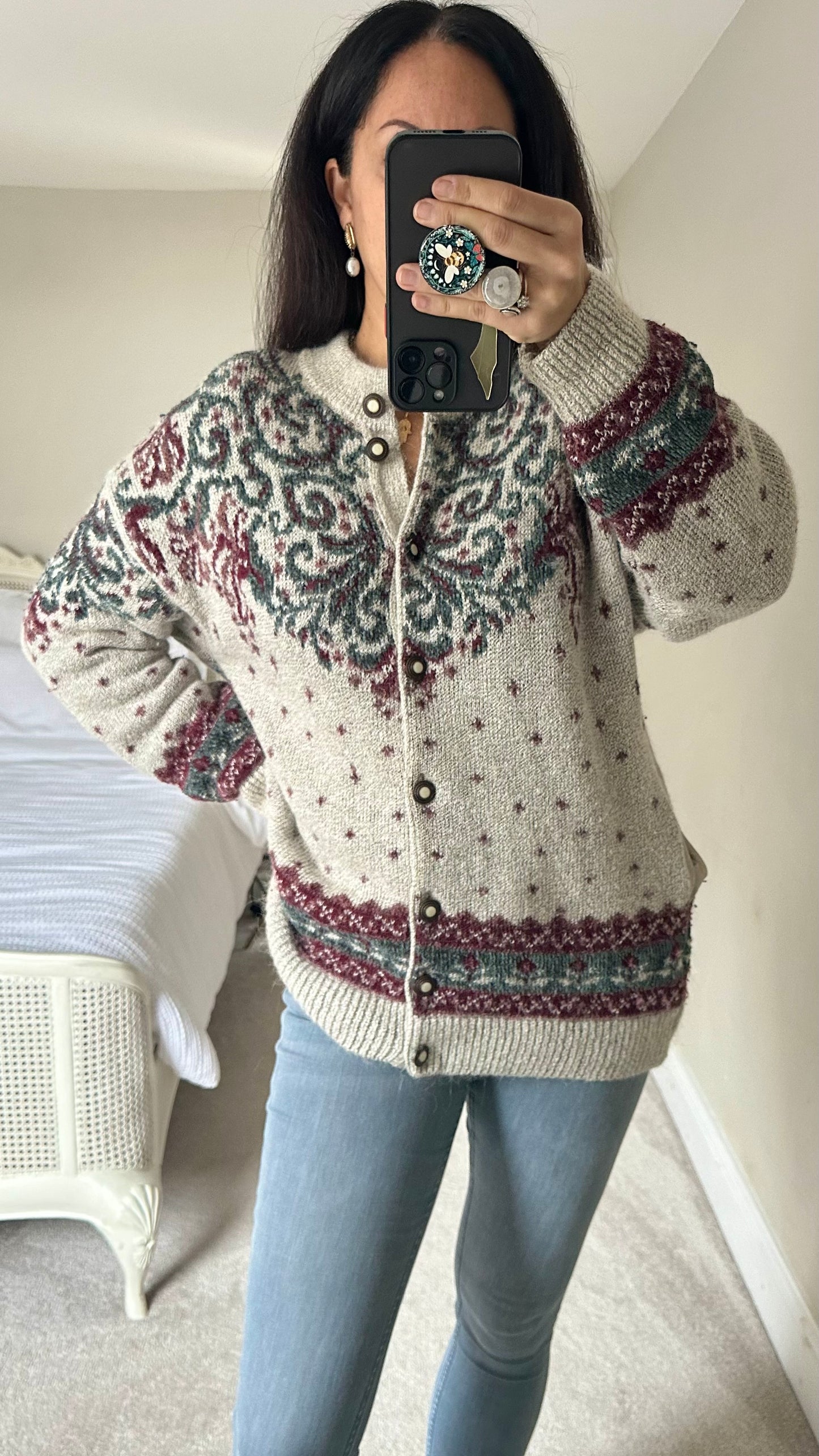 Vintage alpaca knitted cardigan jumper extra large UK 14 vgc fair isle