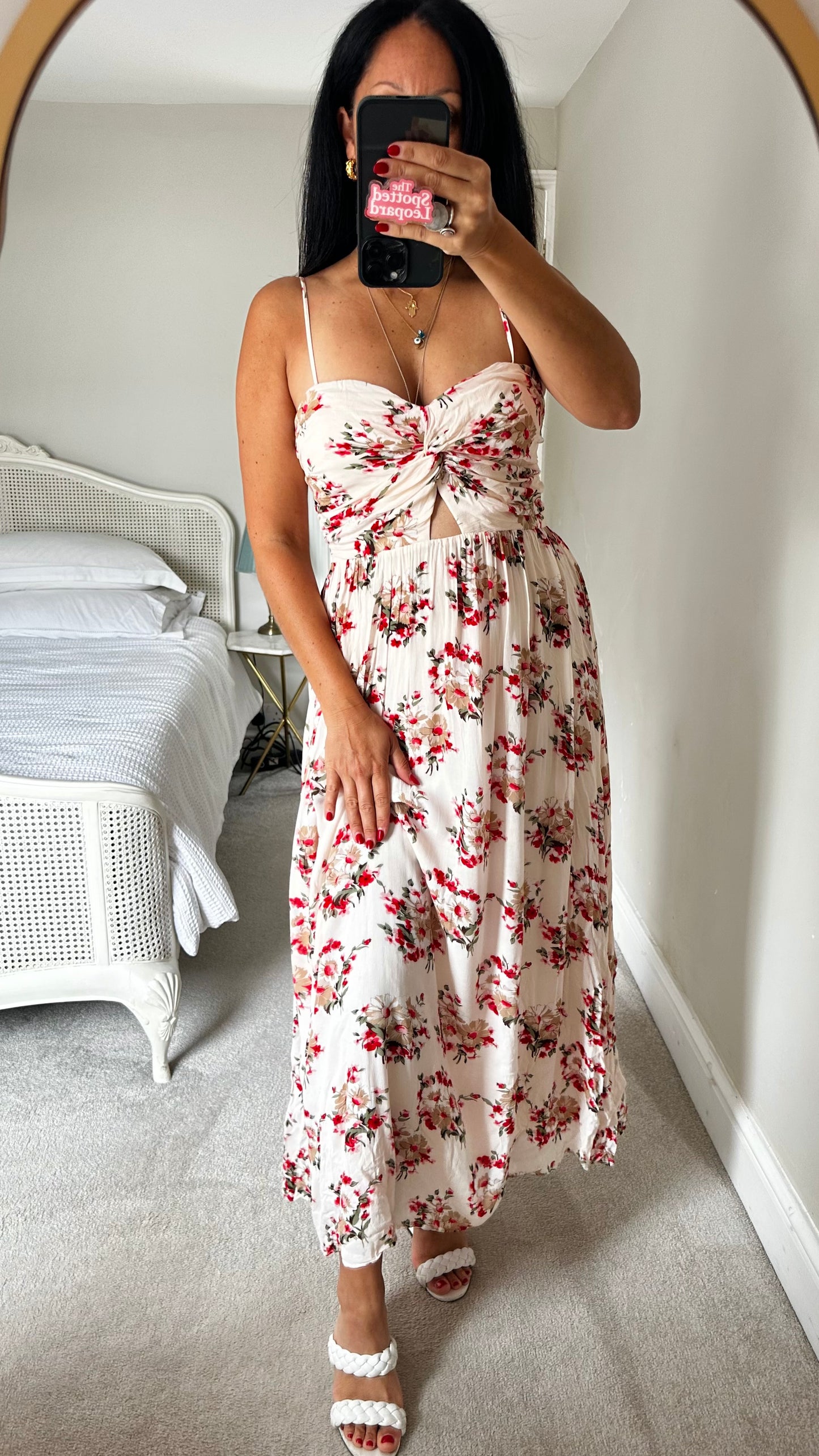 & other stories cream red floral holiday maxi long even dress medium UK 14 vgc