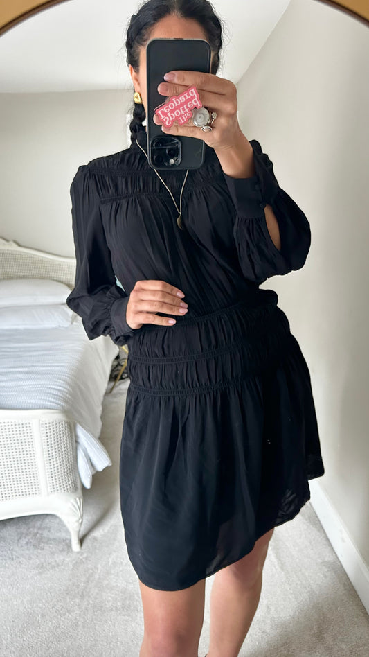 & other stories black shirred mini dress small UK 8-10 vgc