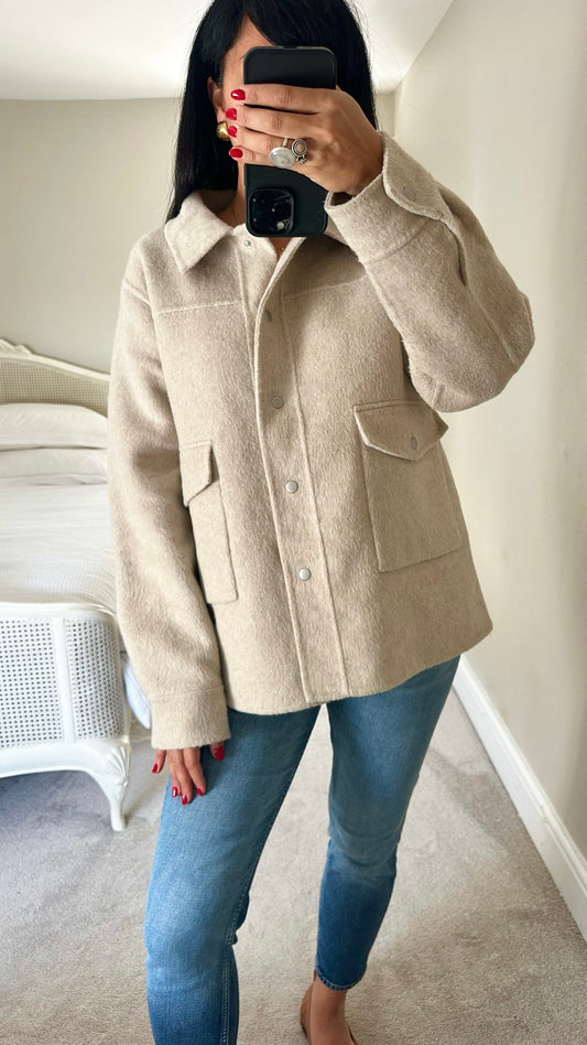 Maison cinqcent griege wool blend shacket jacket medium UK 10-12 vgc