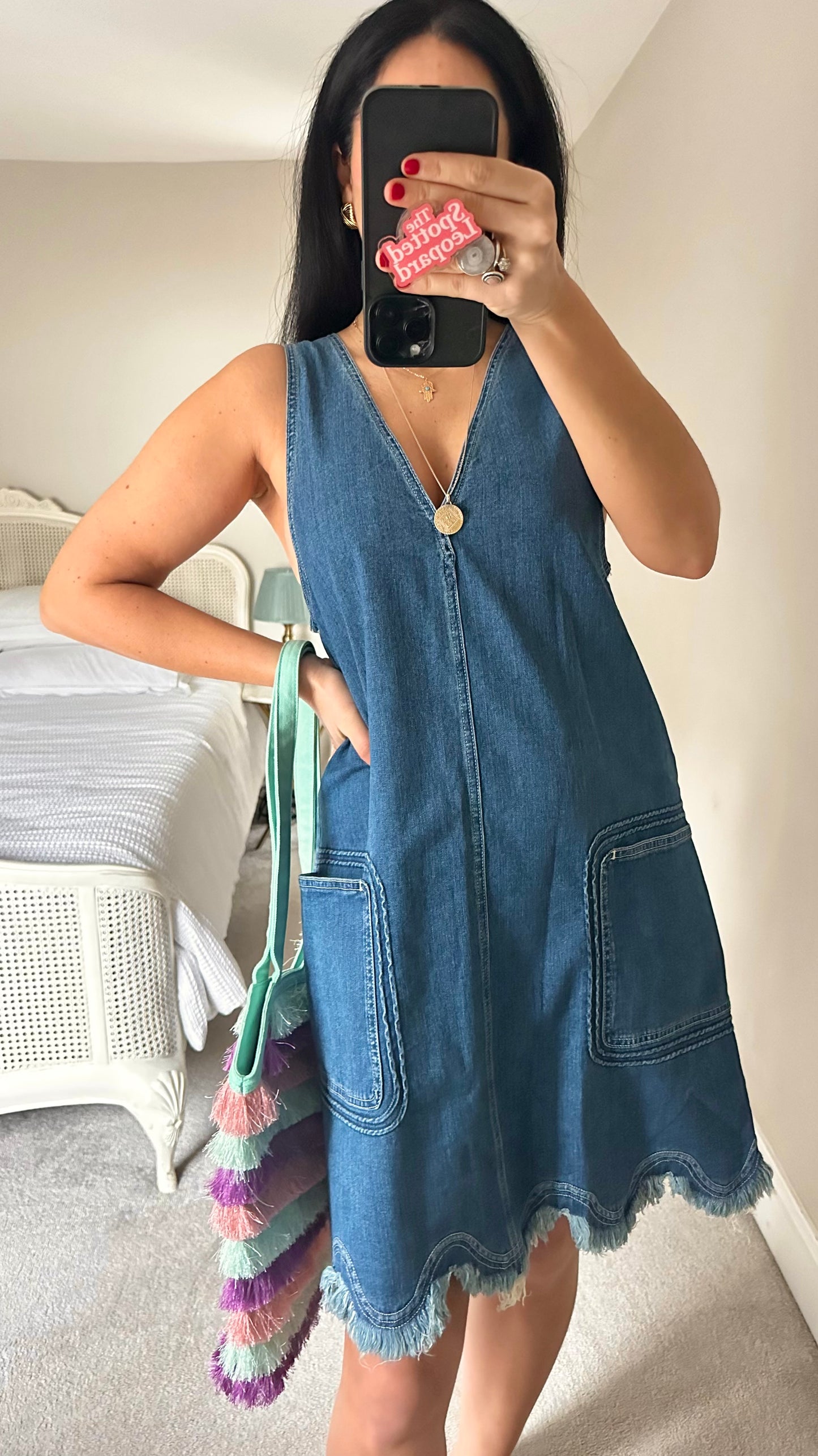 See by Chloe navy blue denim jeans mid length dress medium UK 14 vgc