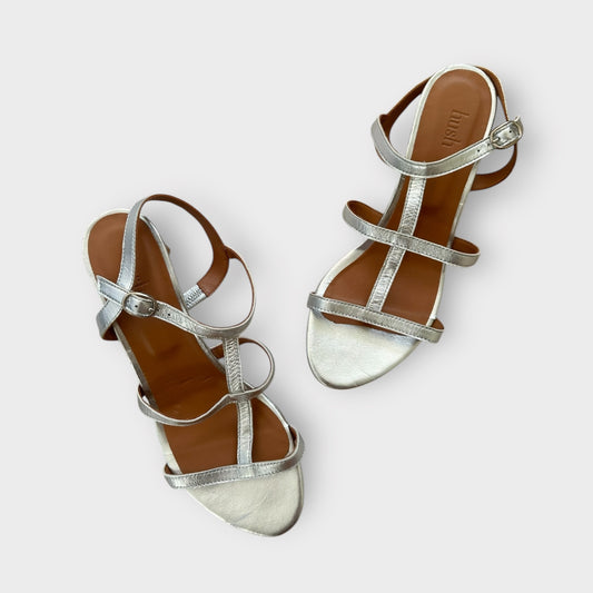 HUSH silver metallic leather shoes heels event new bnwot UK 7 EU 40