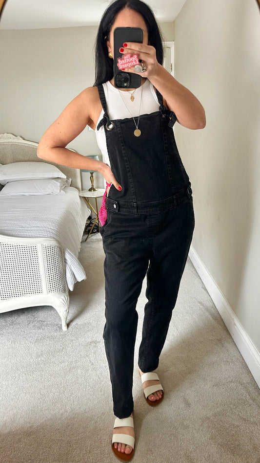 Iris & Ink @ Net-A-Porter black denim dungarees jumpsuit medium UK 12 vgc