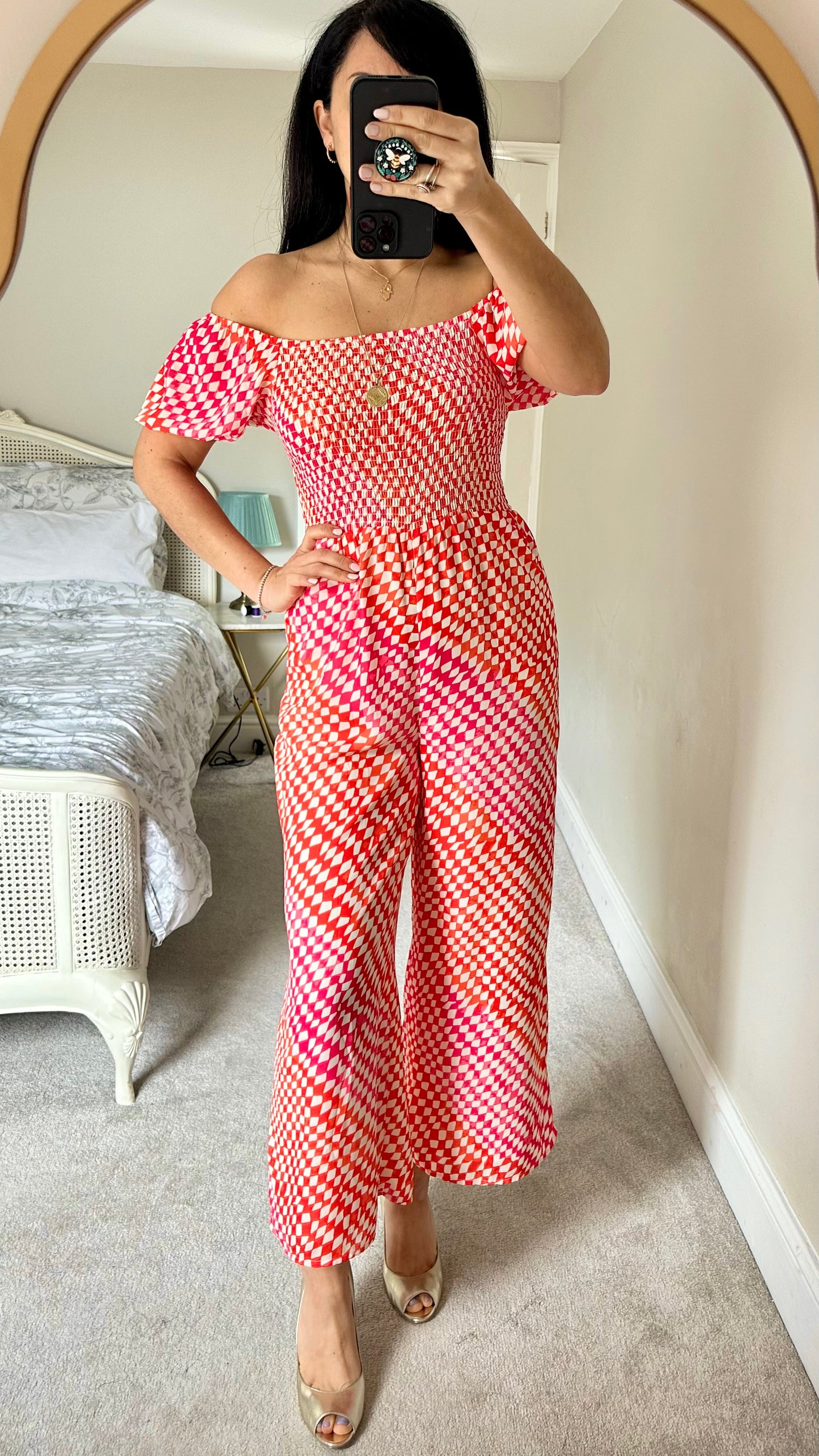 Grace Holliday for Anthropologie jumpsuit Playsuit red orange white gingham check small UK 8-10 vgc