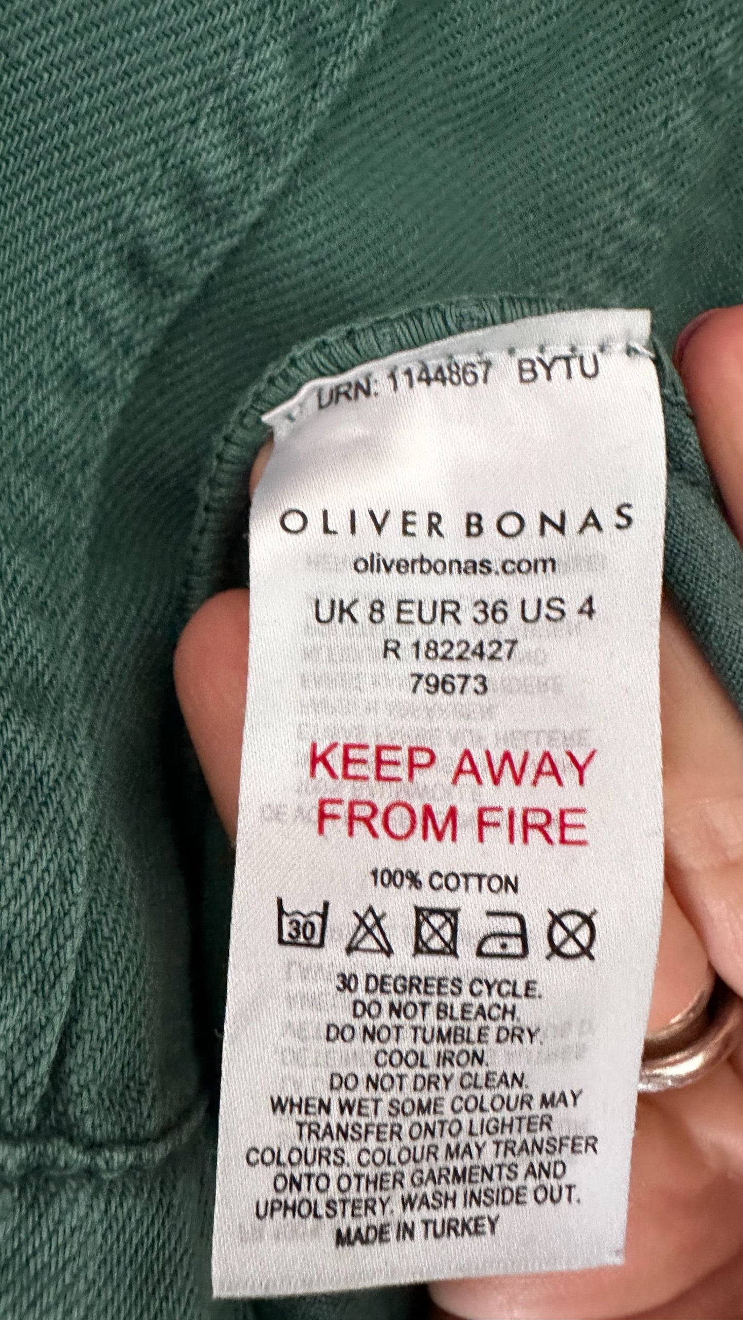Oliver bonas green denim jean boiler suit jumpsuit small UK 8 vgc