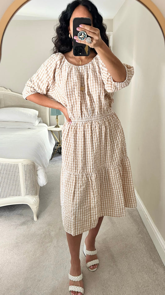 &Other stories cream white gingham midi dress extra large XL UK 14 BNWT