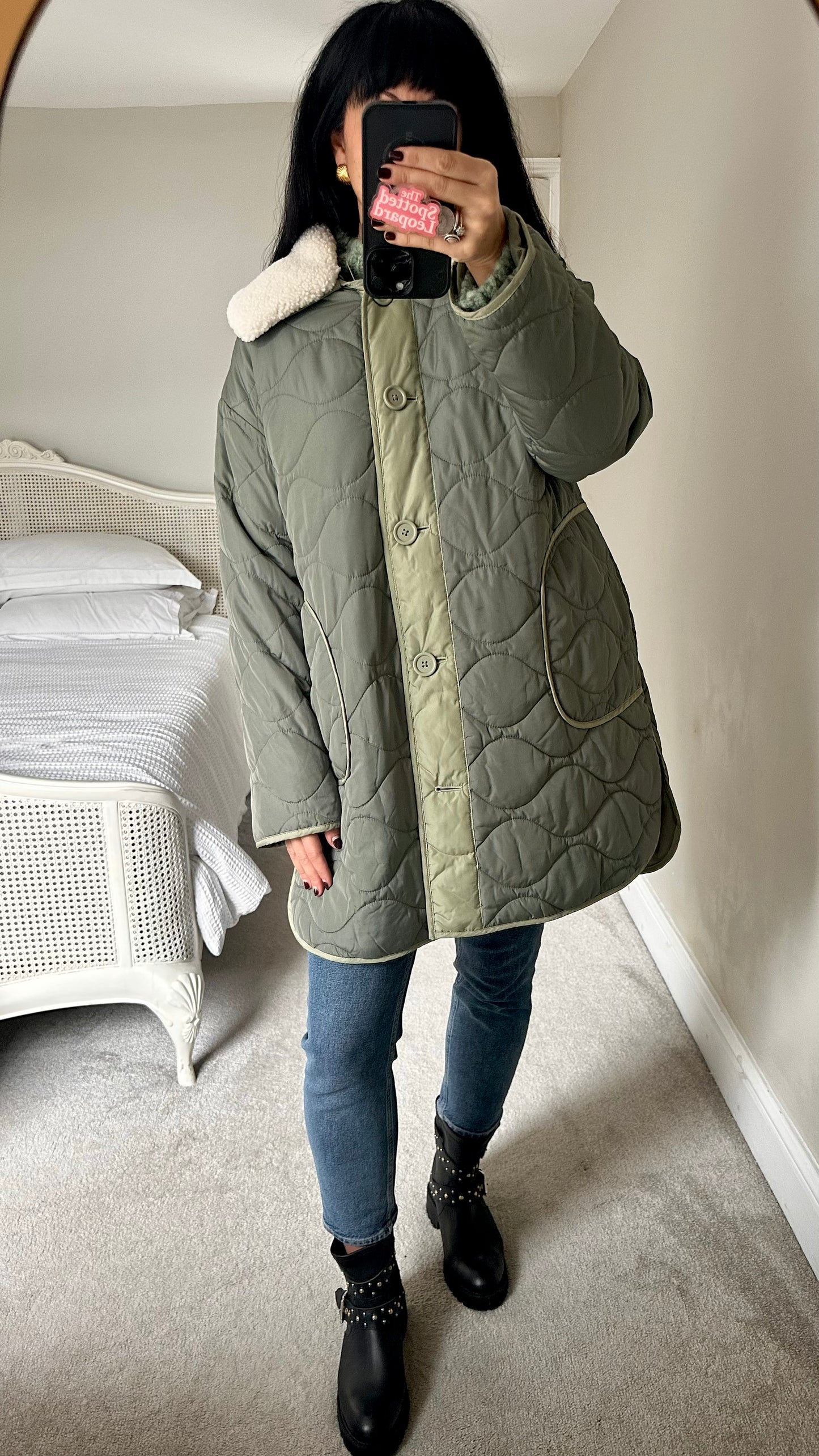 Albaray khaki green quilted puffa coat medium large UK 12-14 vgc