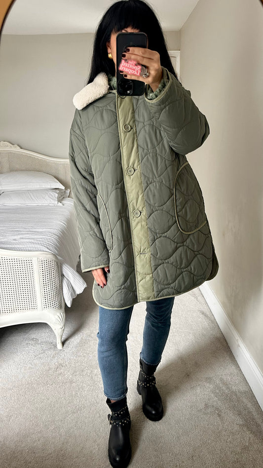 Albaray khaki green quilted puffa coat medium large UK 12-14 vgc