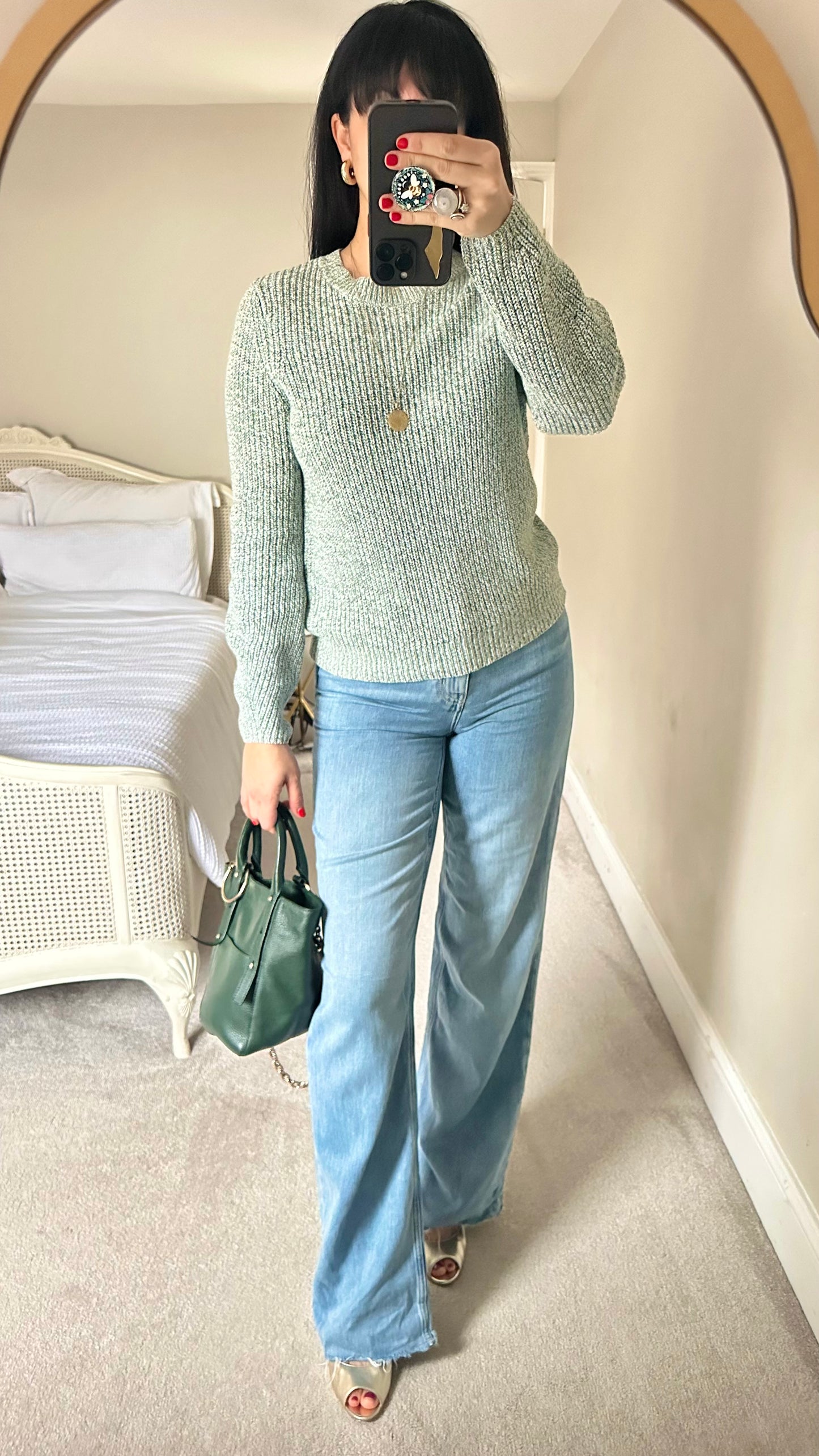 Selected Femme @ Anthropologie green white knitted jumper small UK 8 vgc