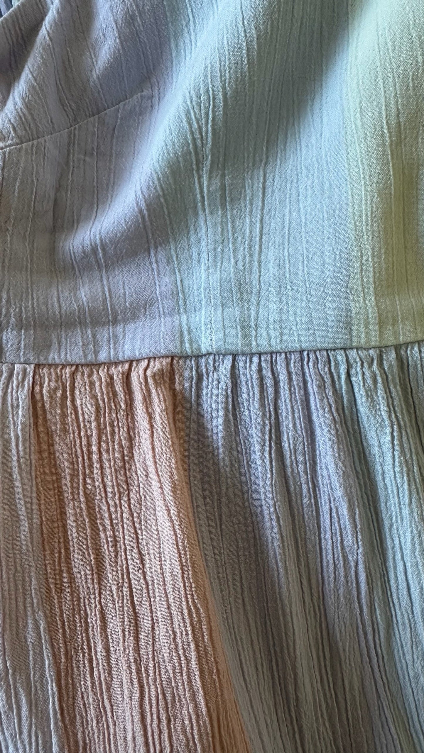 HUSH lilac rainbow green orange pink crinkle stripe plissé tie back backless holiday dress medium UK 12 new bnwt