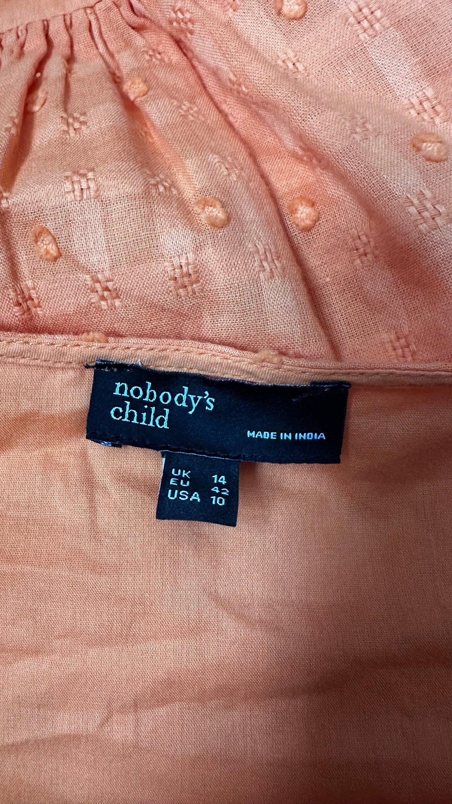 Nobody’s Child bright orange button up midi long dress holiday medium UK 14 vgc organic cotton