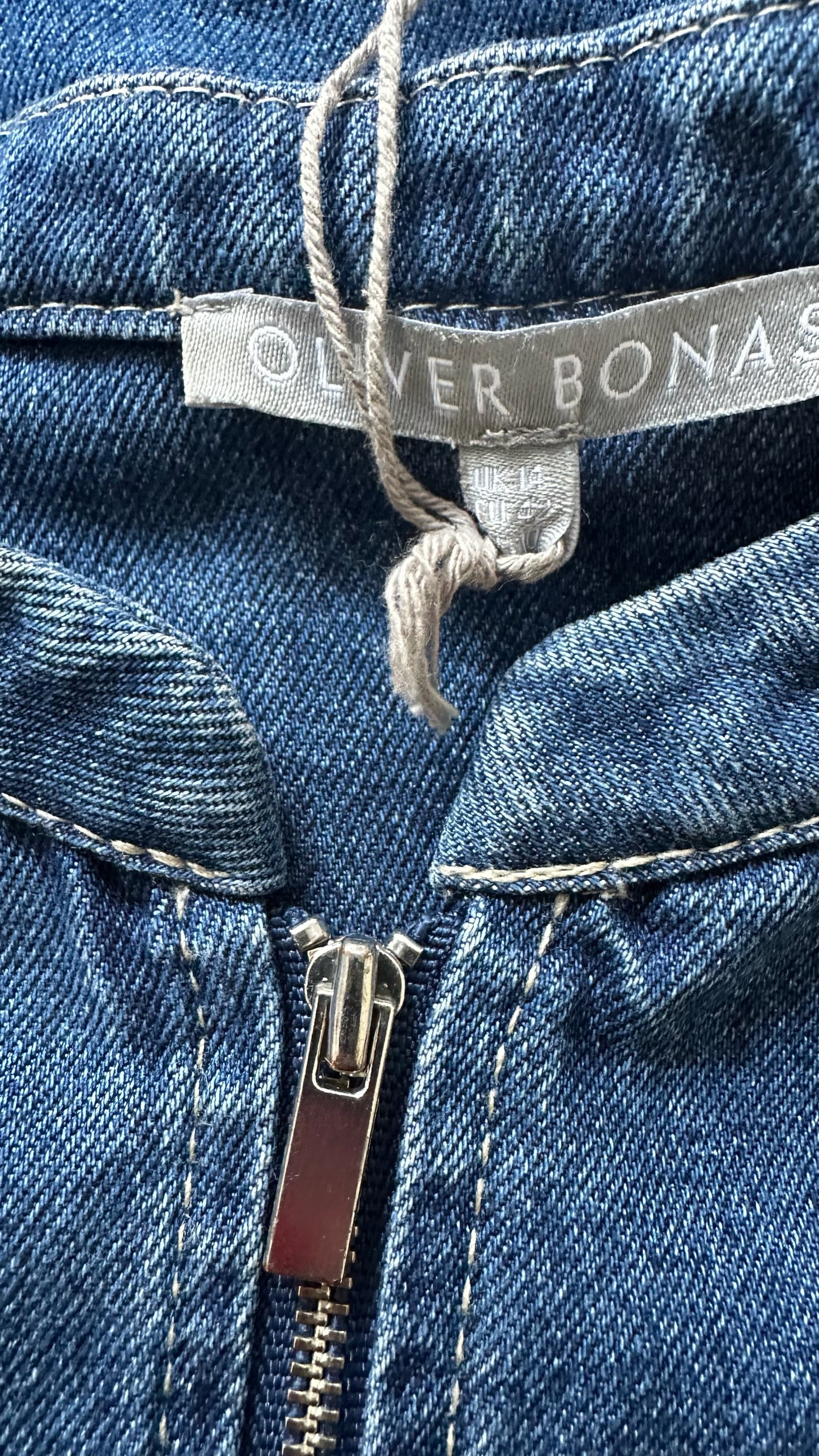 Oliver bonas blue denim zip up jeans dress extra large UK 14 vgc XMS25
