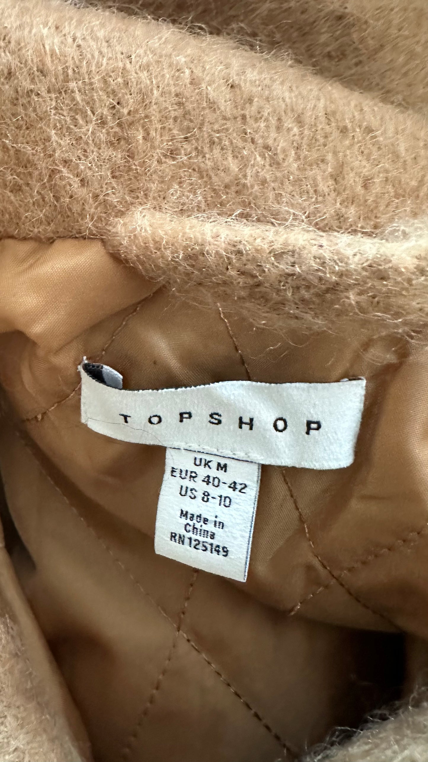 Topshop tan beige wool blend boxy jacket coat medium UK 10-12 vgc