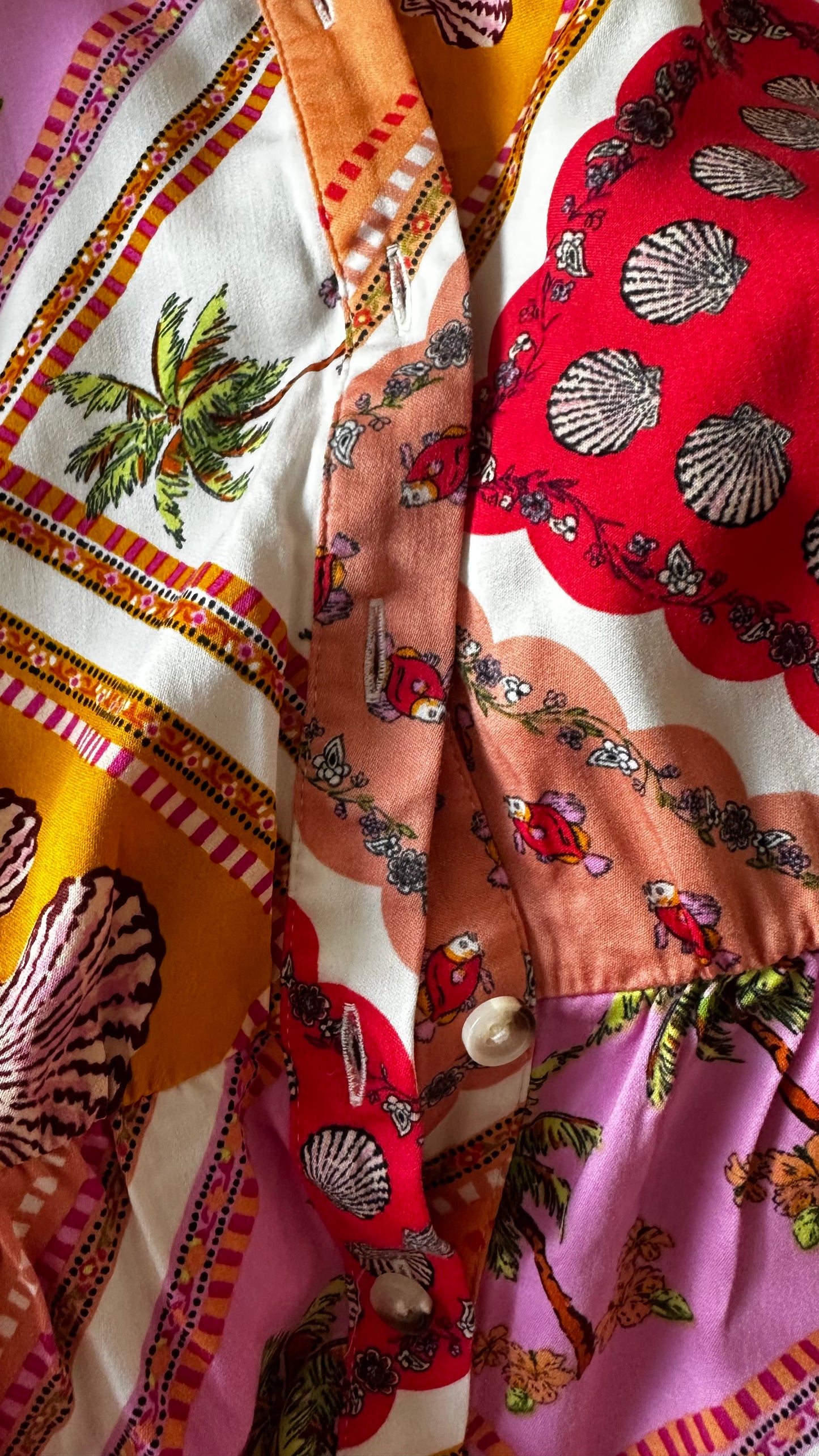 Oliver Bonas red pink shell print holiday shirt dress small medium UK 10-12 vgc