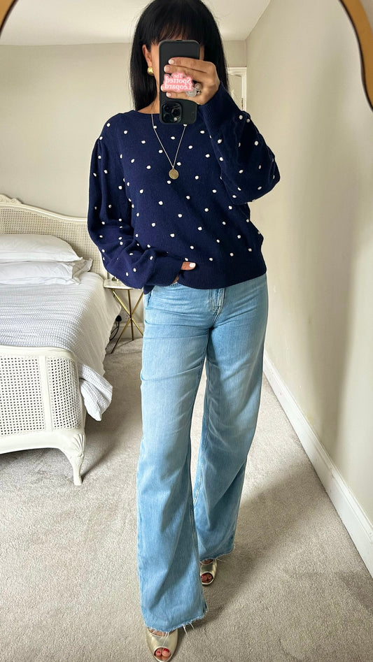 & Other stories navy blue white polka dot wool blend jumper large L UK 12-14 excellent condition