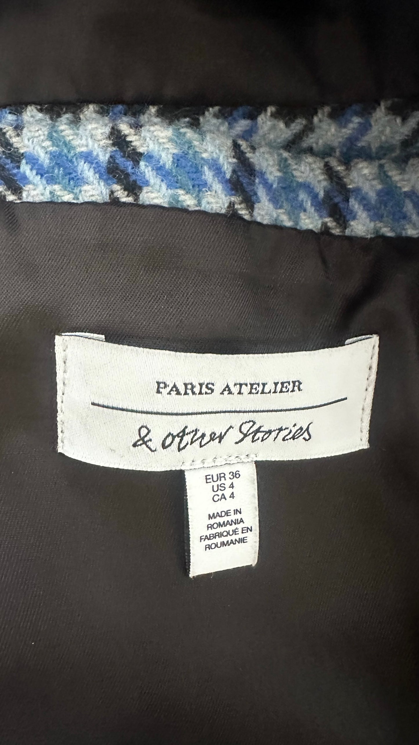 & Other stories light blue gingham check wool blend trench mac style longline coat small S UK 8 excellent used condition