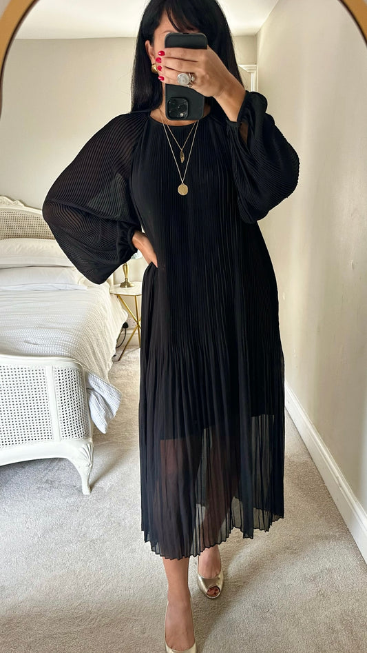 Samsoe black pleated midi dress large UK 12 vgc
