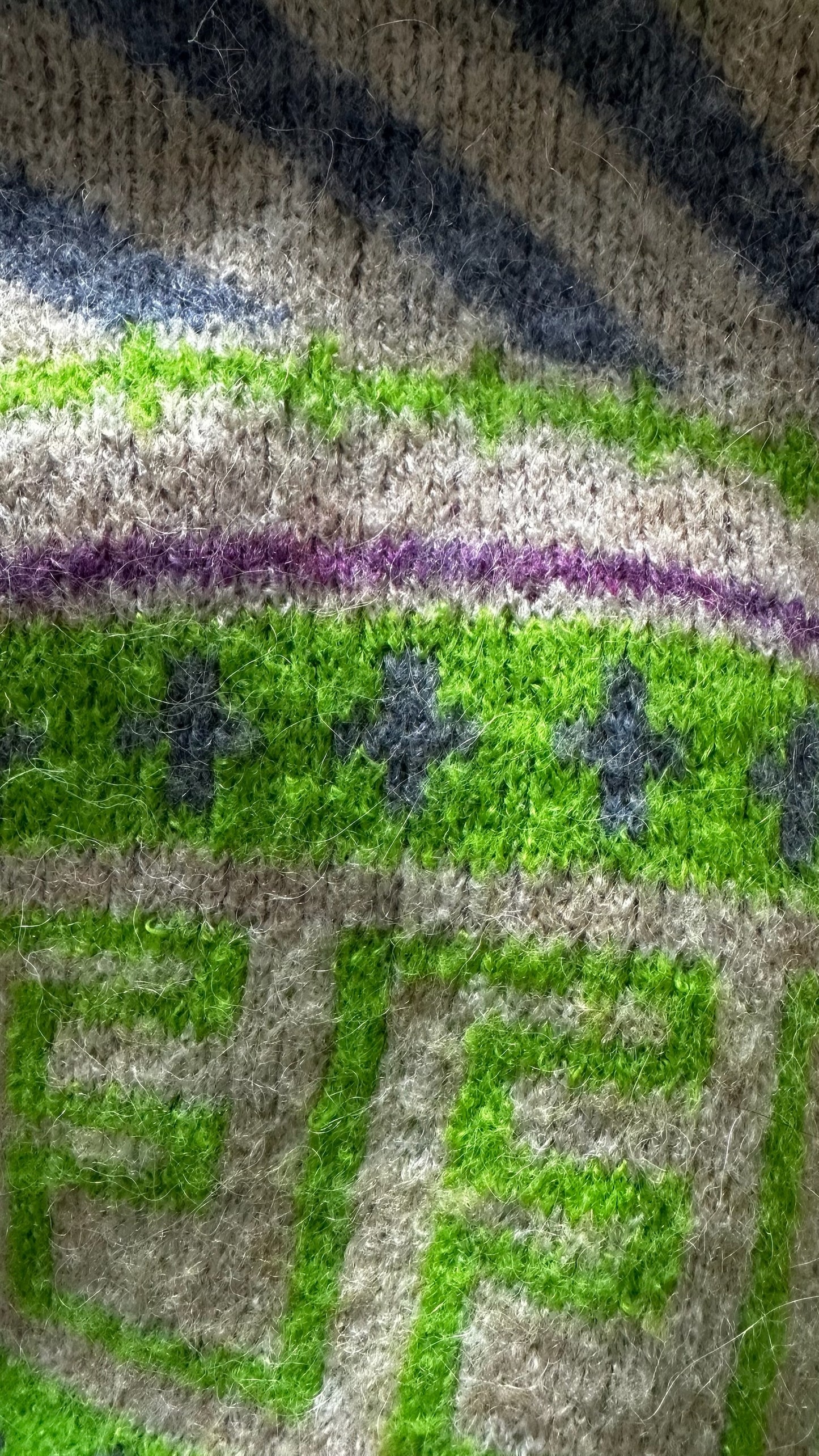 FRNCH lime green lilac aztec knitted jumper large UK 12 vgc