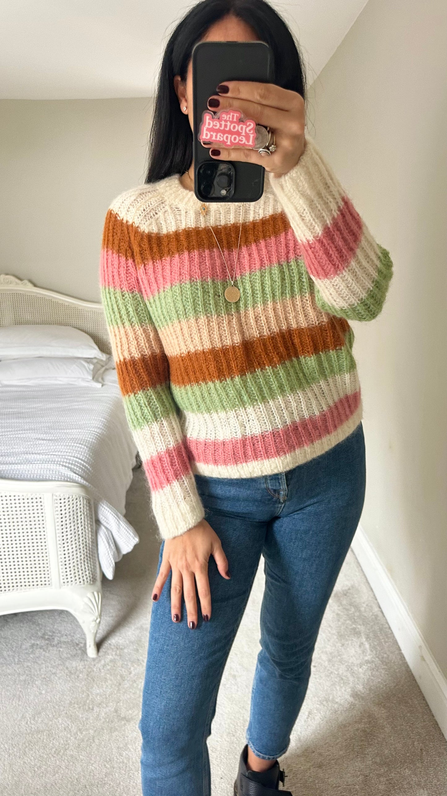 & other stories cream pink brown stripe knitted jumper mohair blend wool small UK 8-10 vgc